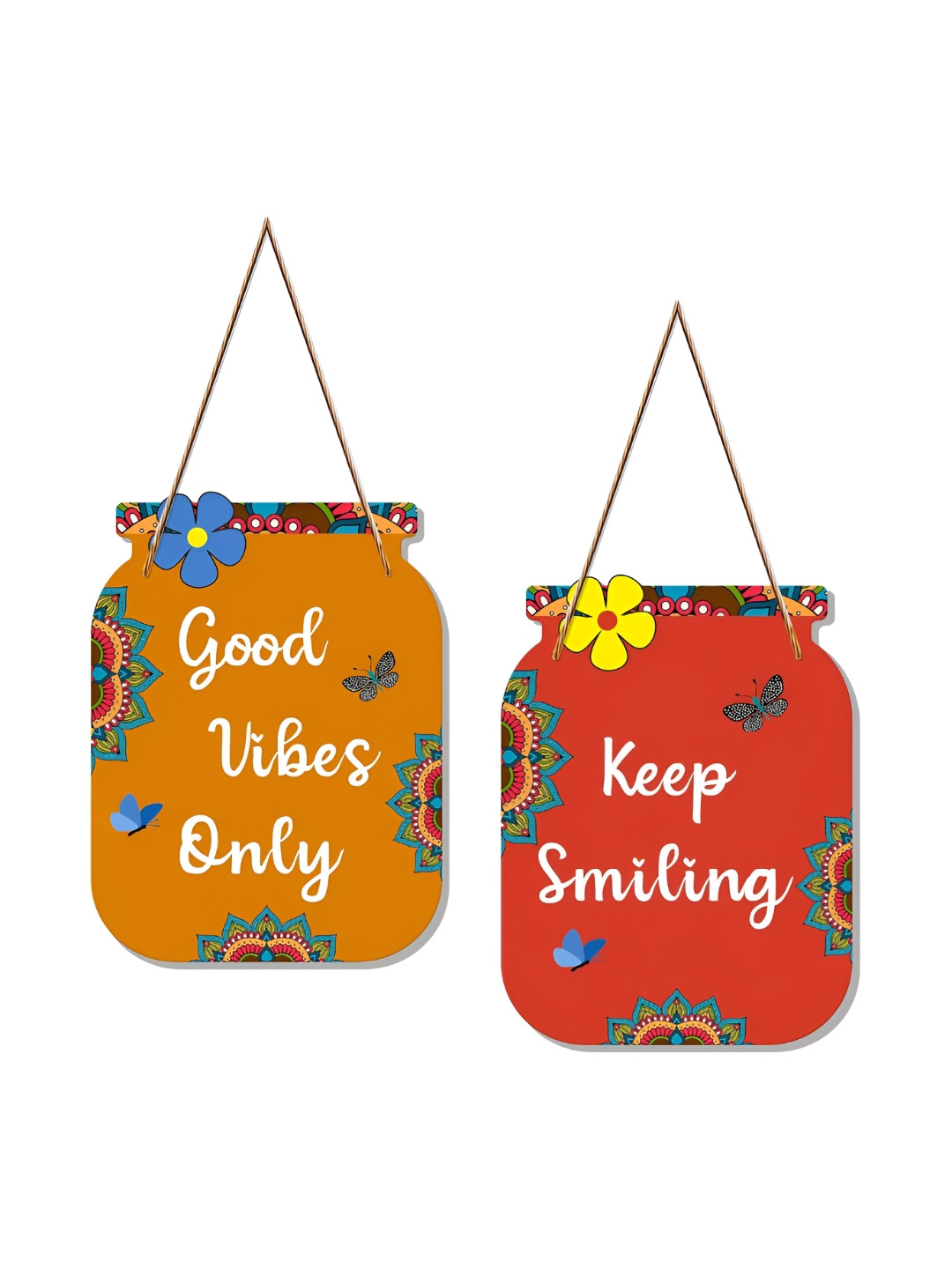 TECHEL Good Vibes Only Quote Metal Floral Matte Hall 2Pcs Abstract Wall Decor-6.3In
