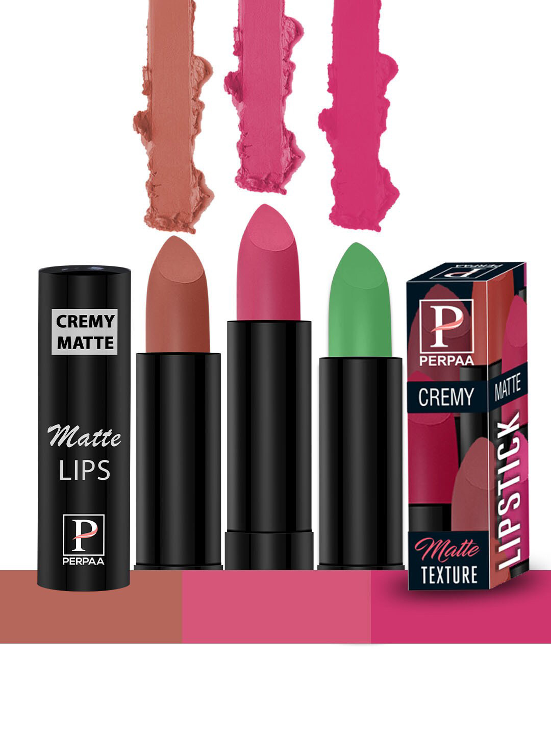 PERPAA Set of 3 Cremy Matte Long Lasting Lipstick with Jojoba Oil - Shade 62-305-60
