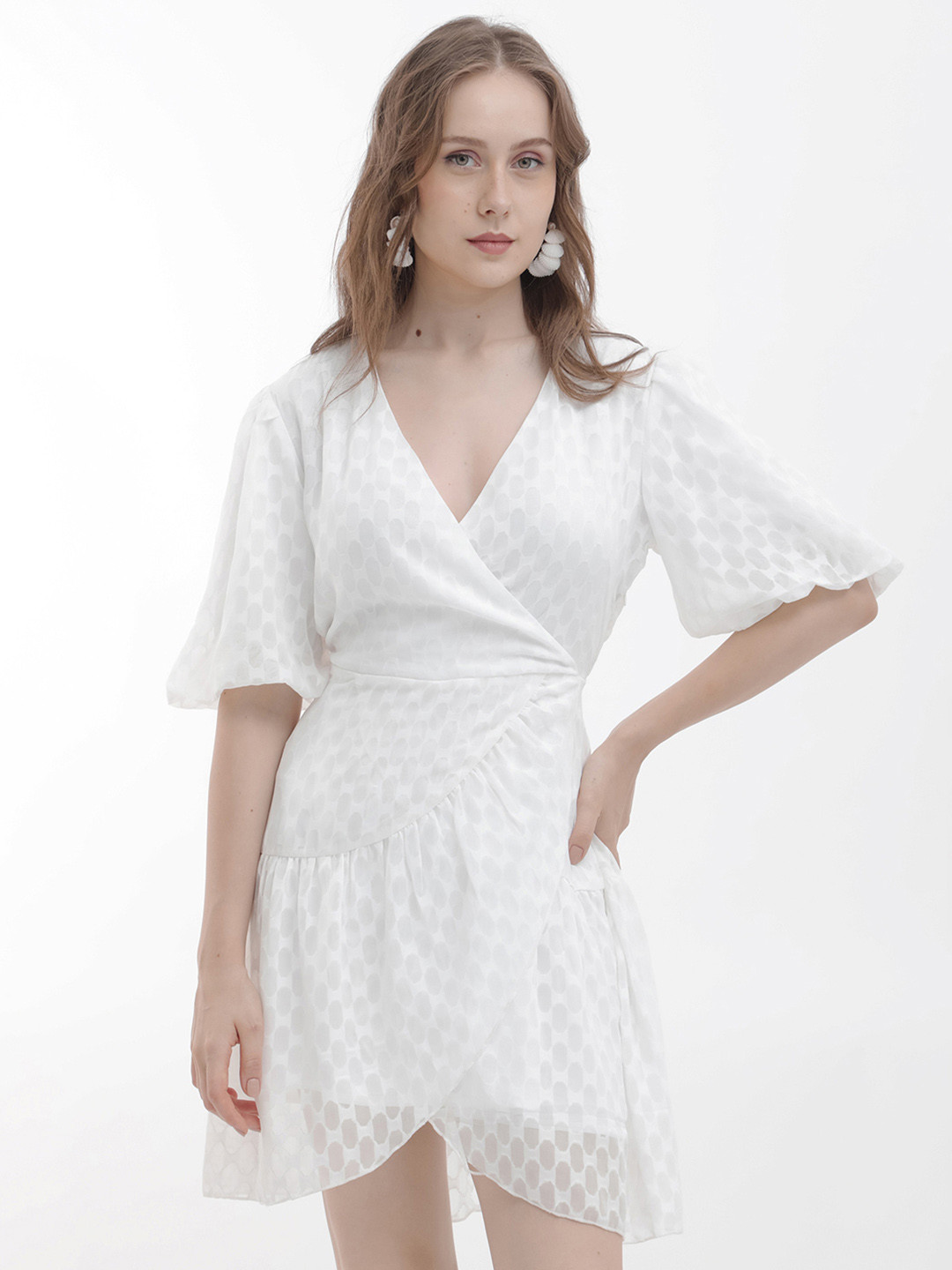 RAREISM V-Neck Self Design Wrap Dress