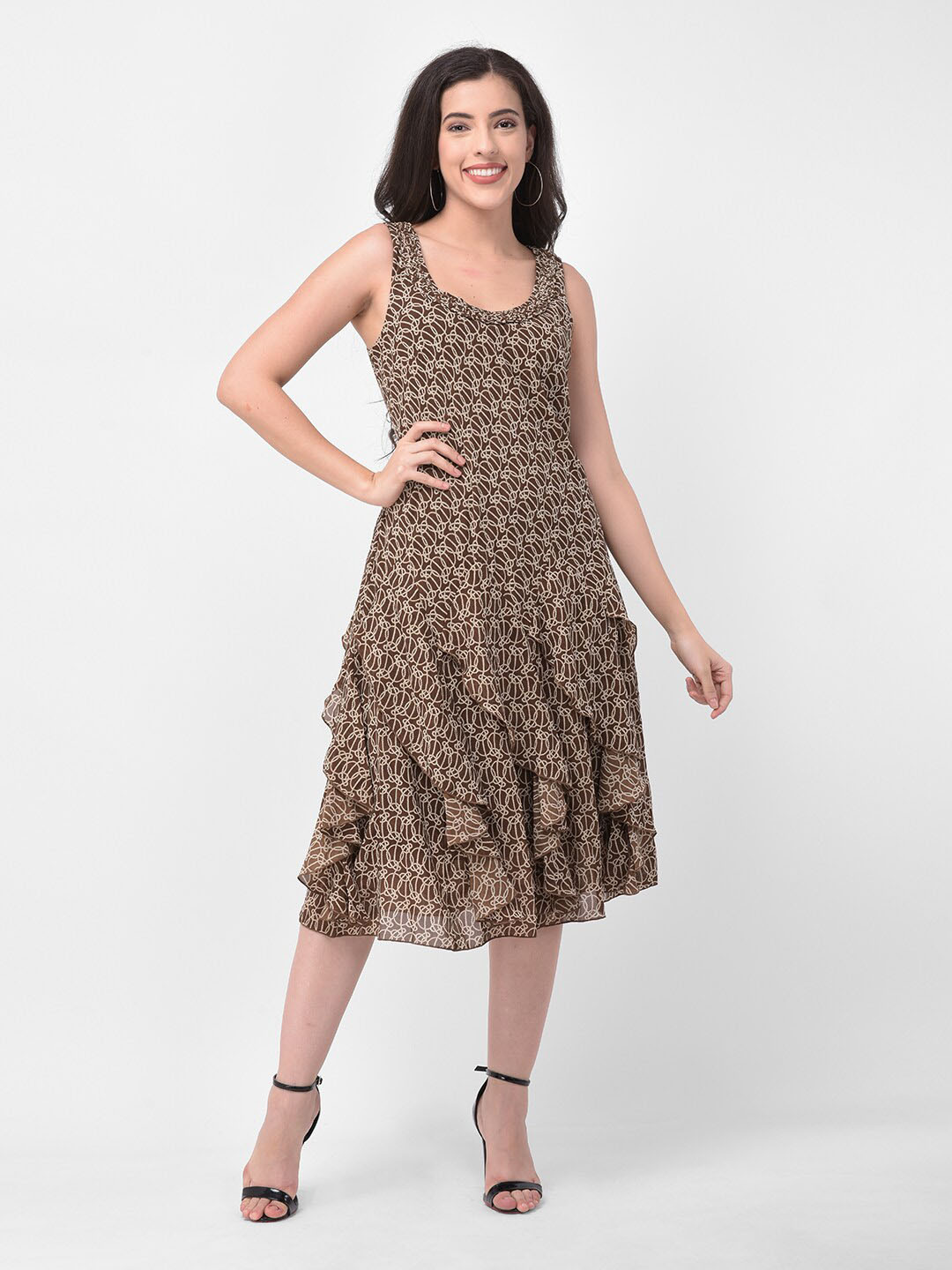 250 DESIGNS Abstract Print Georgette Fit & Flare Midi Dress