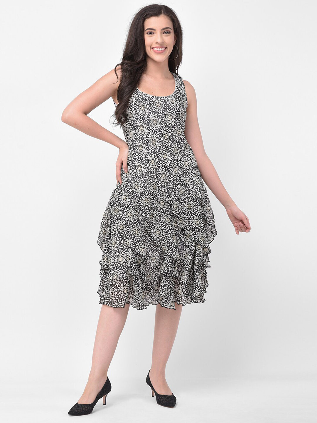 250 DESIGNS Print Georgette Fit & Flare Midi Dress