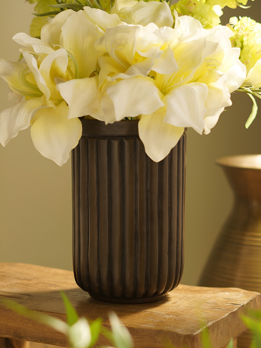 Pure Home and Living Brown Ribbed Aluminum Planters