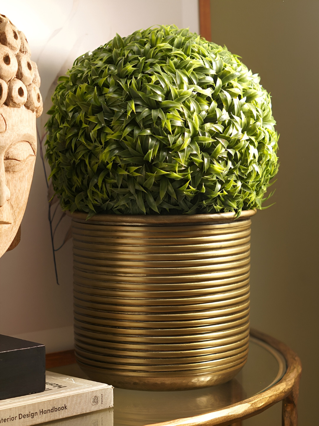 Pure Home and Living Brown Antique Finish Ribbed Aluminium Planter