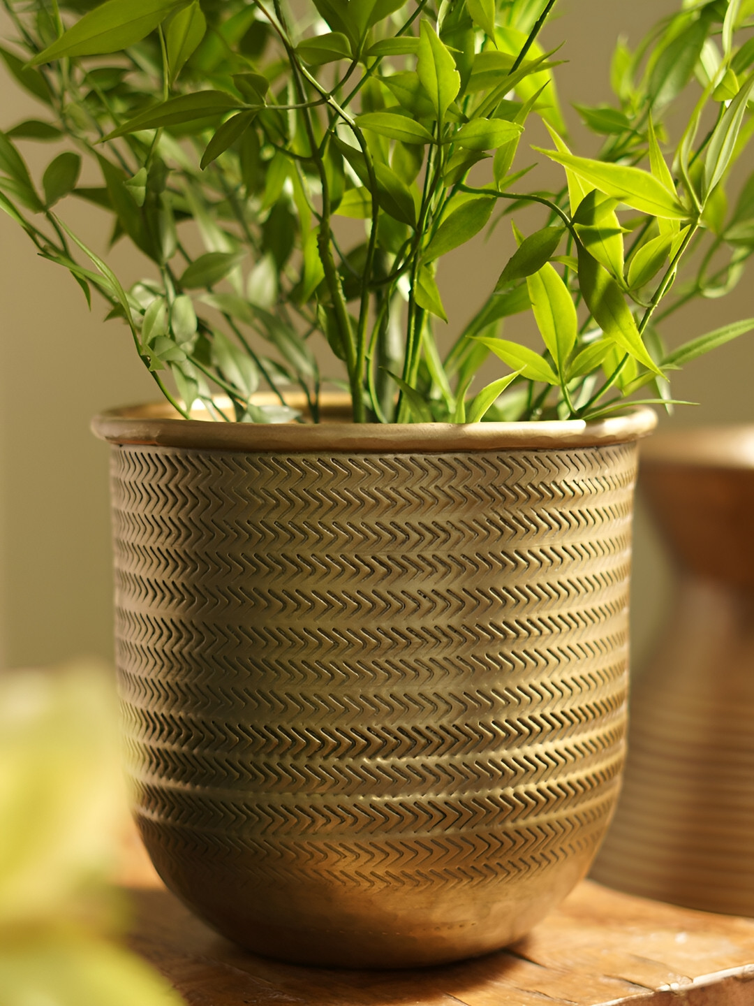 Pure Home and Living Brown Textured Aluminium Planter