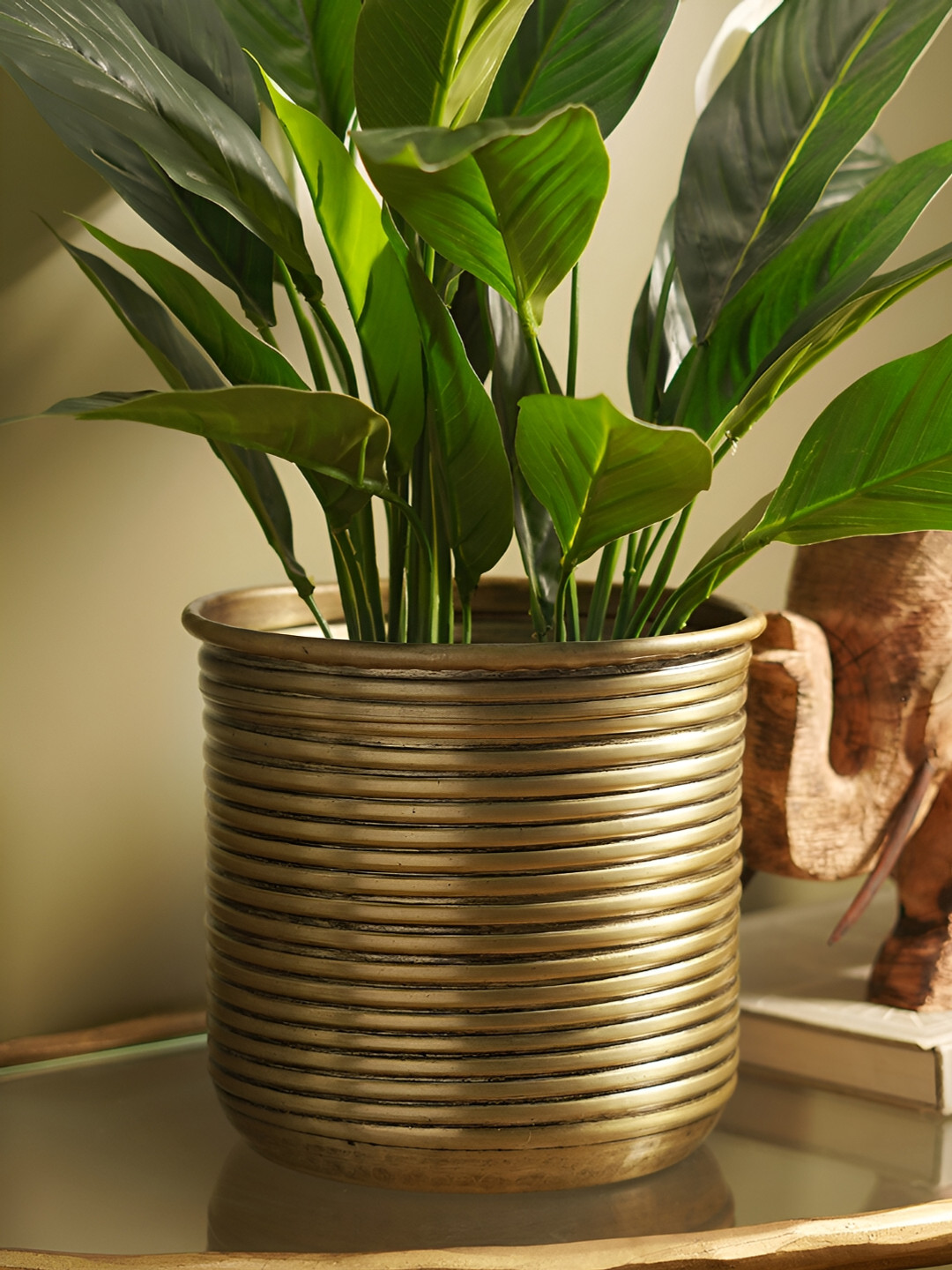 Pure Home and Living Brown Ribbed Aluminum Small Planters