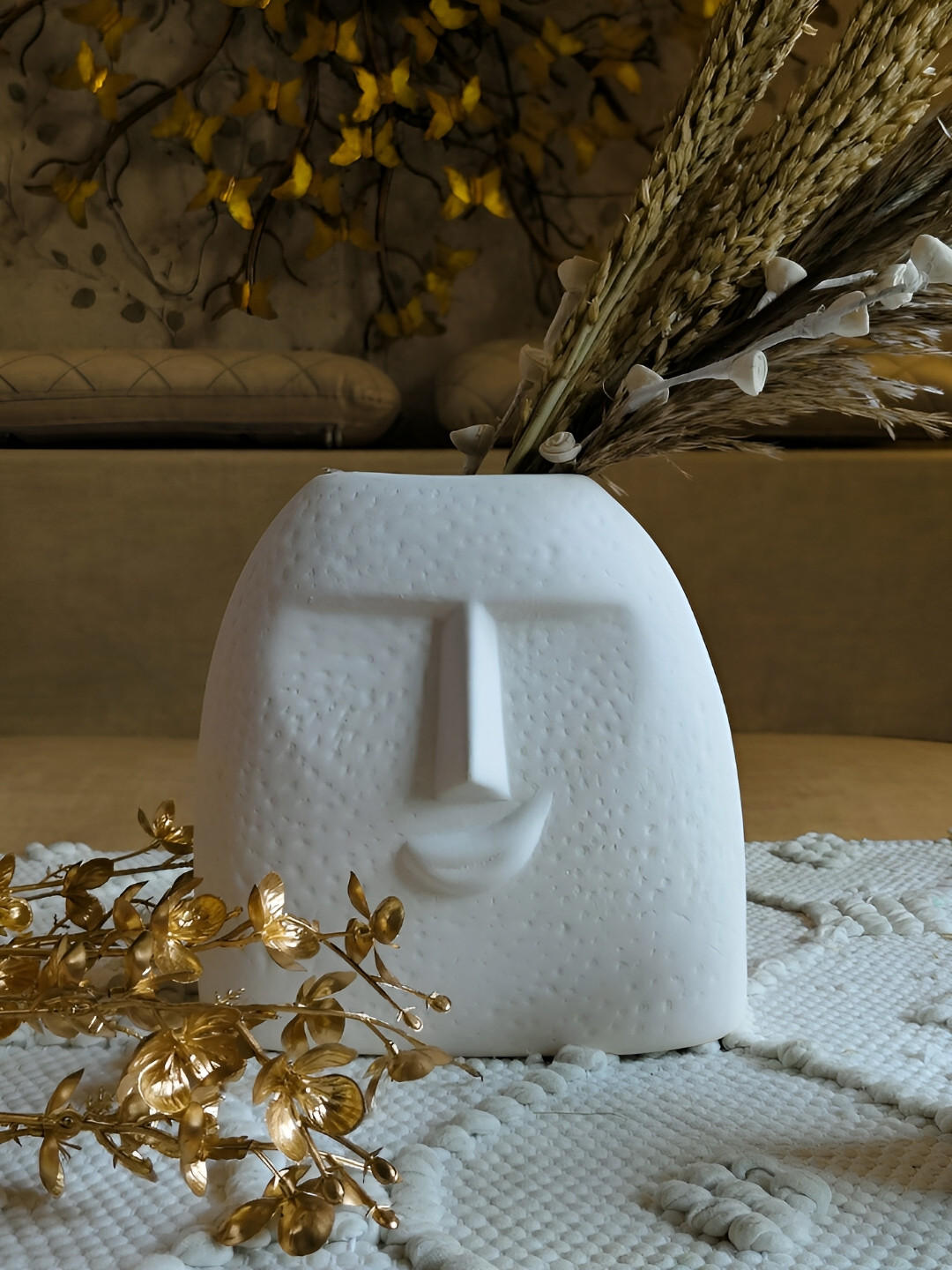 NIYARA White Smiley Face Shaped Ceramic Vases