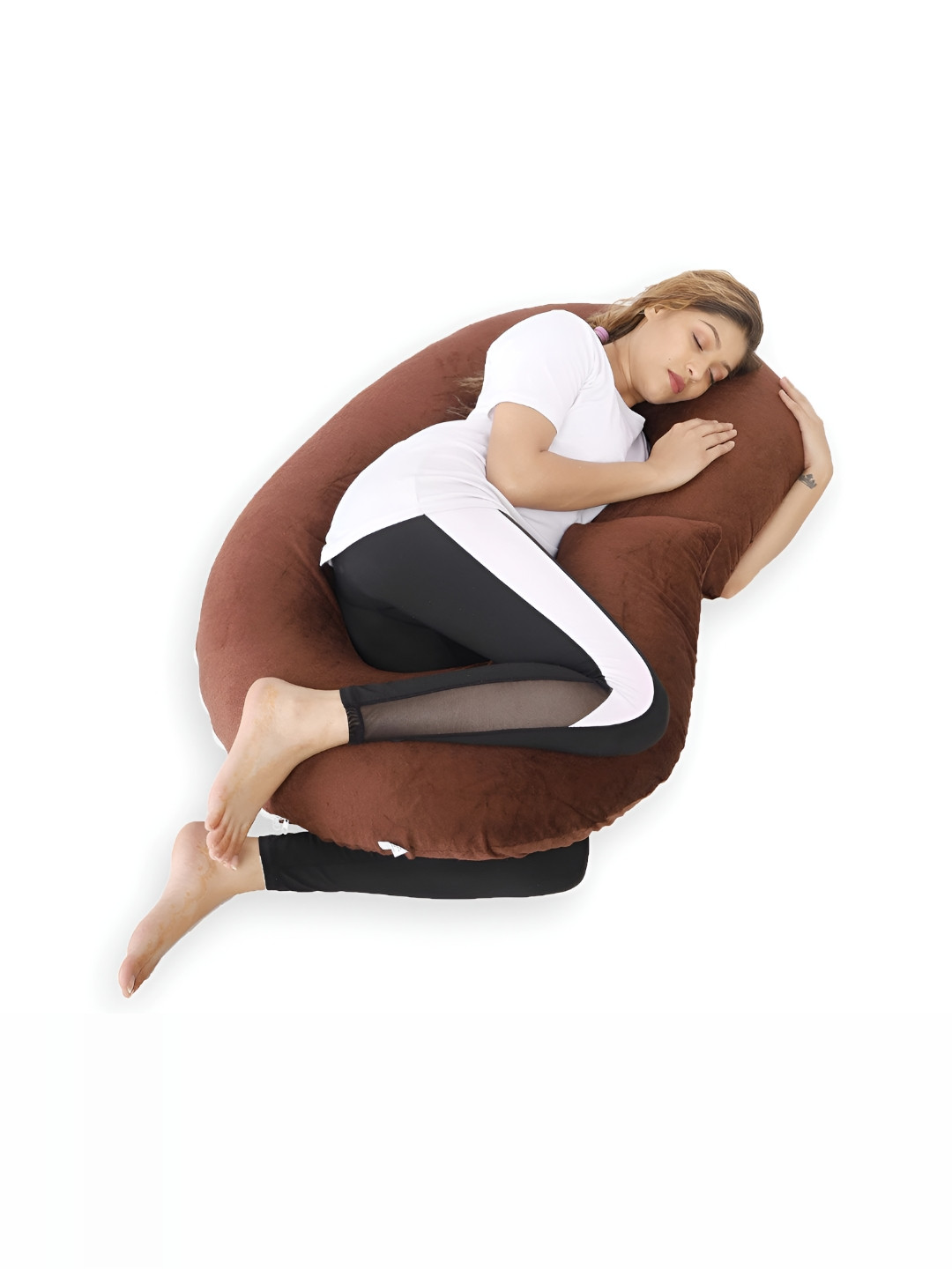 DADDY COOL Brown Solid Faux Velvet Lightweight Firm Fibre Maternity Pillow-55 x 28 x 7.8 cm
