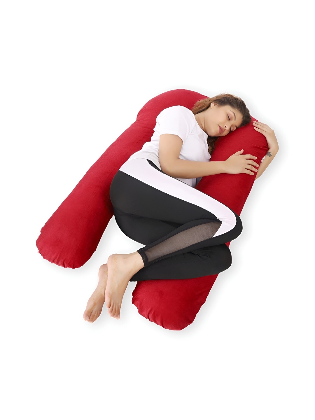 DADDY COOL Maroon Solid Faux Velvet Lightweight Firm Fibre Maternity Pillow-25.99 x 83.2 x 144.7 cm