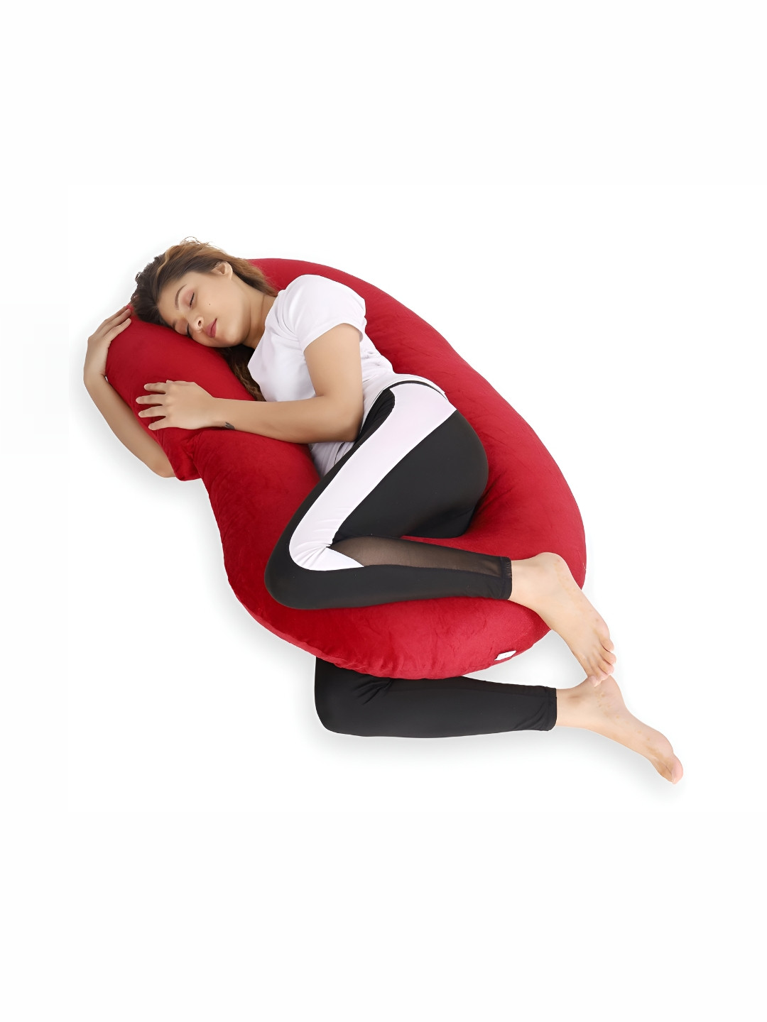 DADDY COOL Maroon Solid Faux Velvet Lightweight Firm Fibre Maternity Pillow-25.99 x 83.2 x 144.7 cm