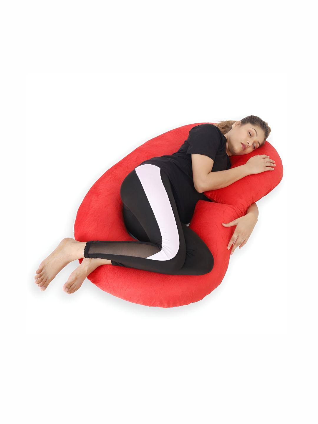 DADDY COOL Red Solid Faux Velvet Lightweight Firm Fibre Maternity Pillow-55 x 28 x 7.8 cm