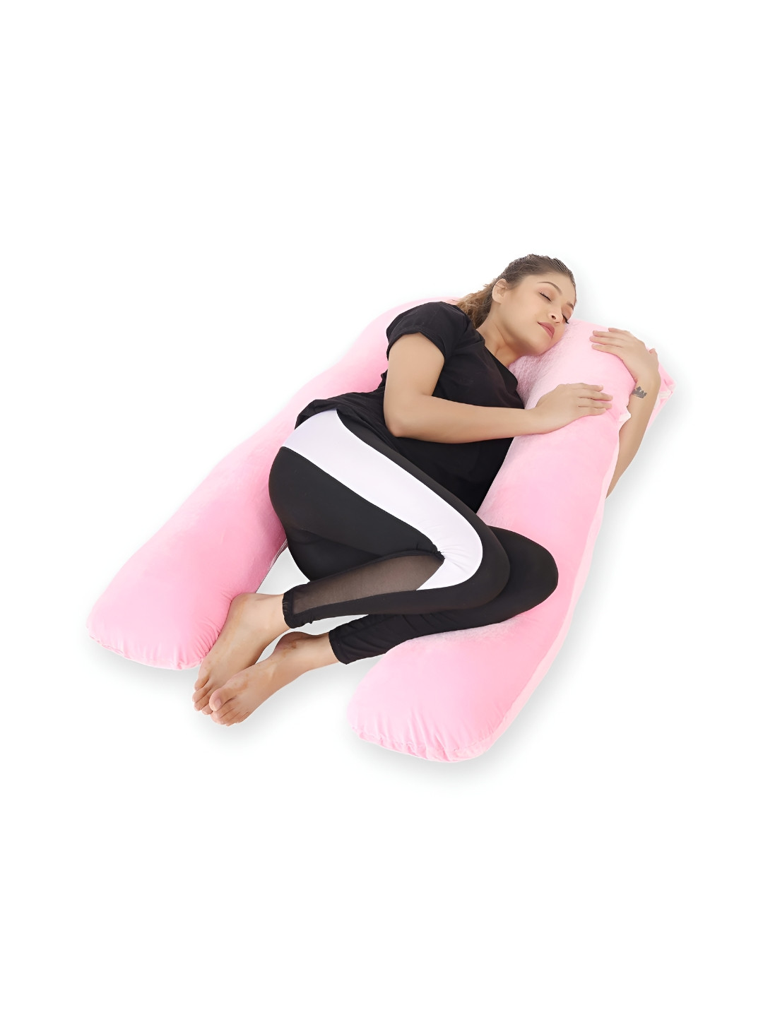 DADDY COOL Pink Solid Faux Velvet Lightweight Firm Fibre Maternity Pillow-25.99 x 83.2 x 144.7 cm