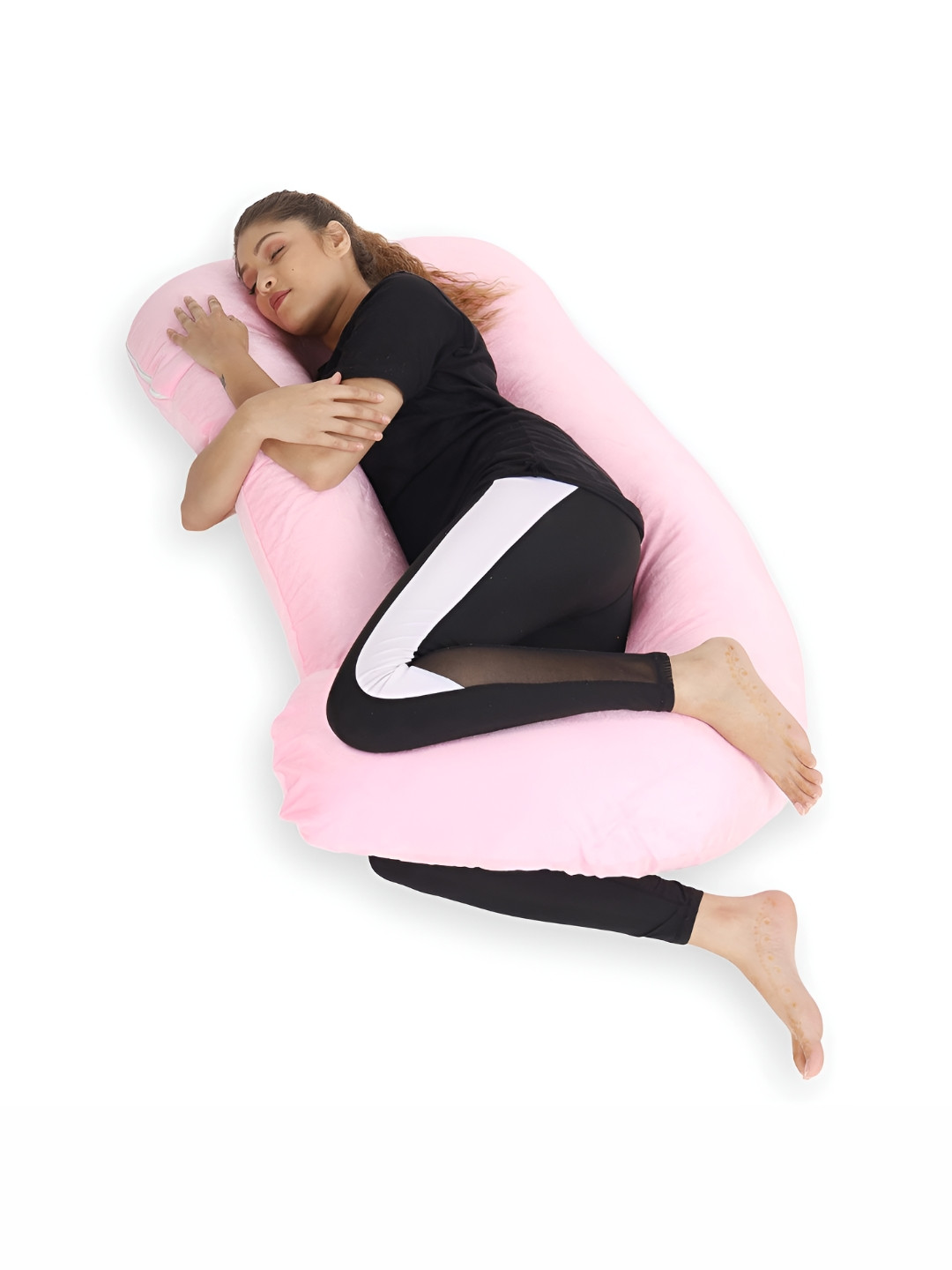DADDY COOL Pink Solid Faux Velvet Lightweight Firm Fibre Maternity Pillow-69 x 69 x 44 cm