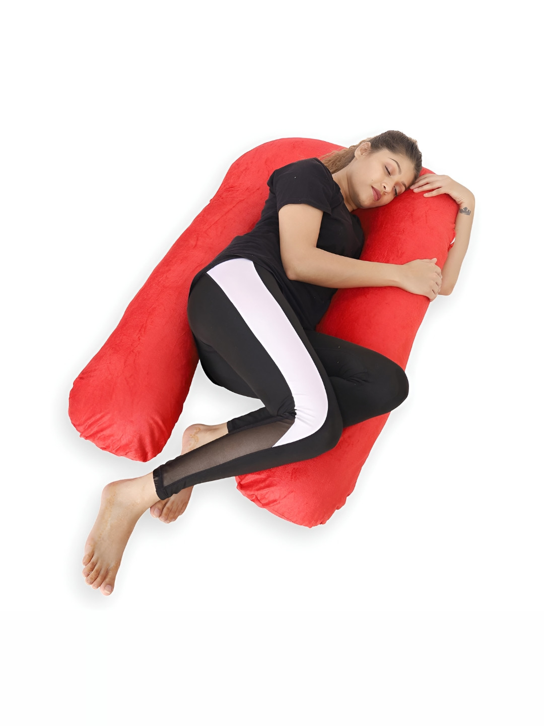DADDY COOL Red Solid Faux Velvet Lightweight Firm Fibre Maternity Pillow-122 x 76 x 21 cm