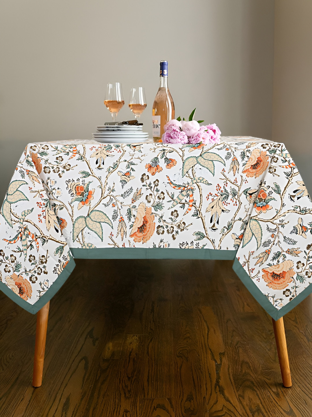 Texstylers Mustard Floral Anti-Skid Cotton 6-Seater Table Cover