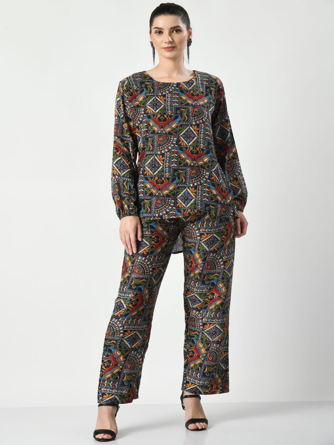 BAESD Printed Puff Sleeves Top With Trouser
