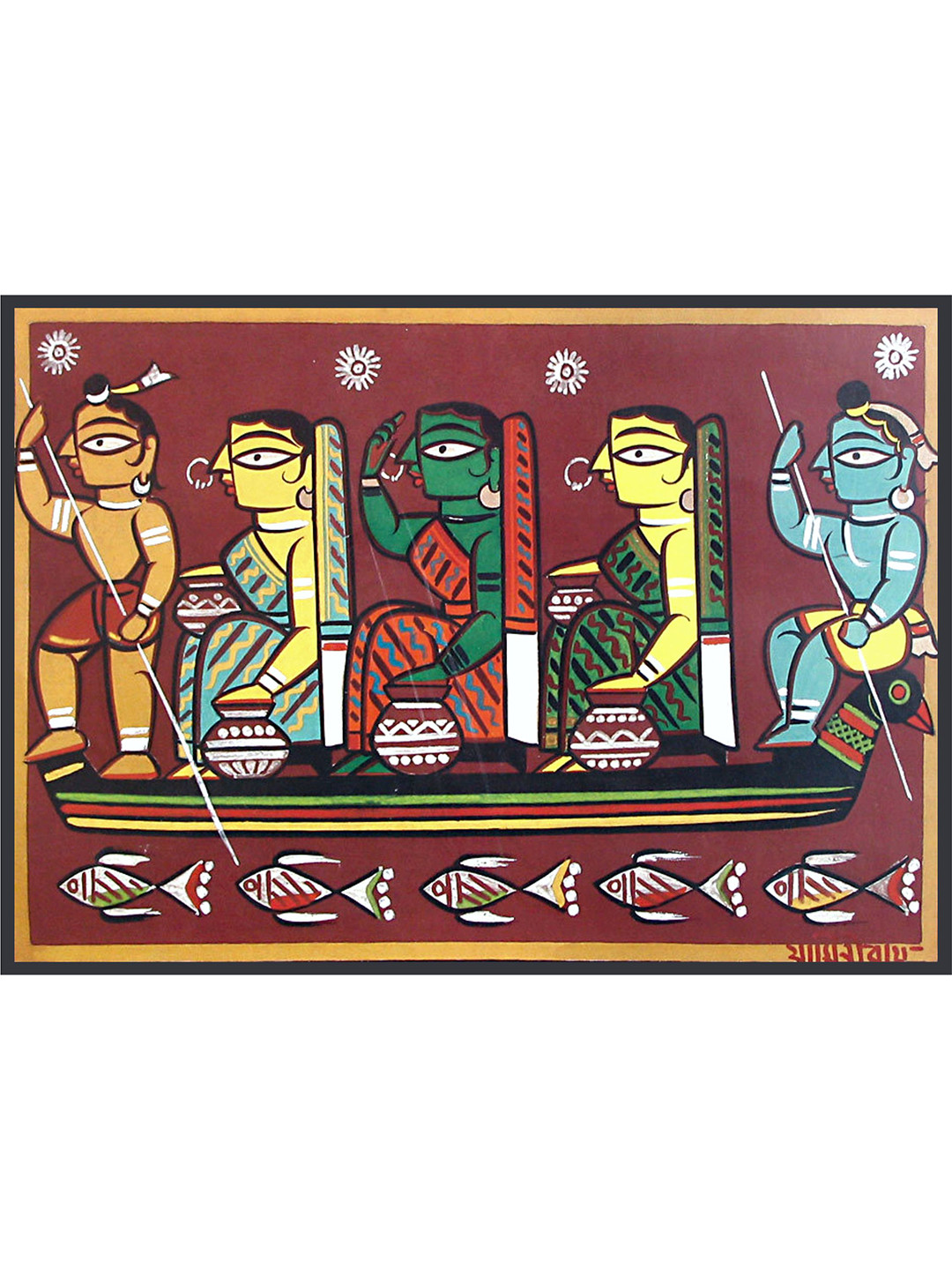 AdventuresIndia Krishna Sailing Gopika Canvas Rectangle Paintings Wall Art - 18x24In