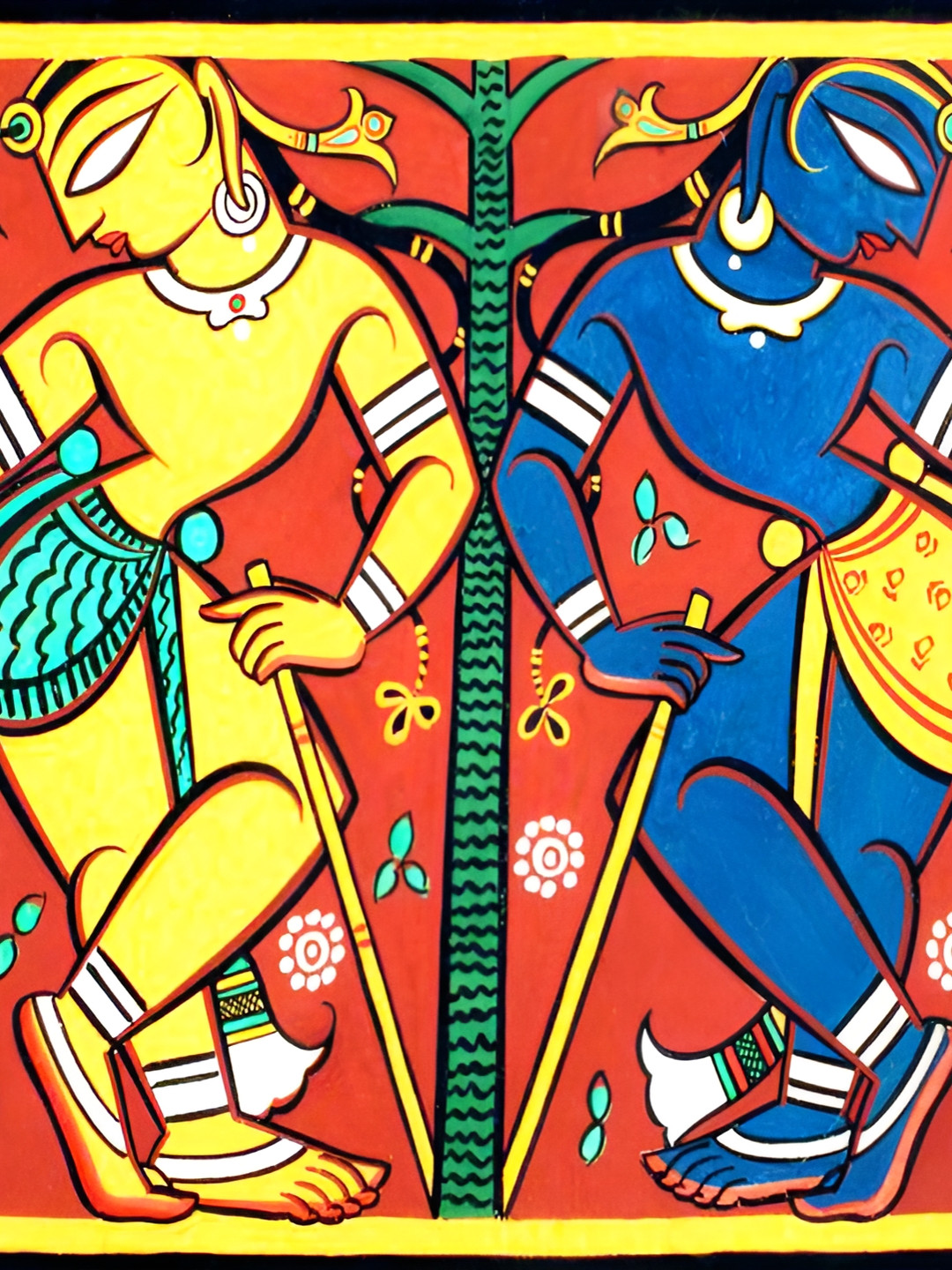 Adventures India Black & Yellow Krishna Balram Wooden Painting Wall Art