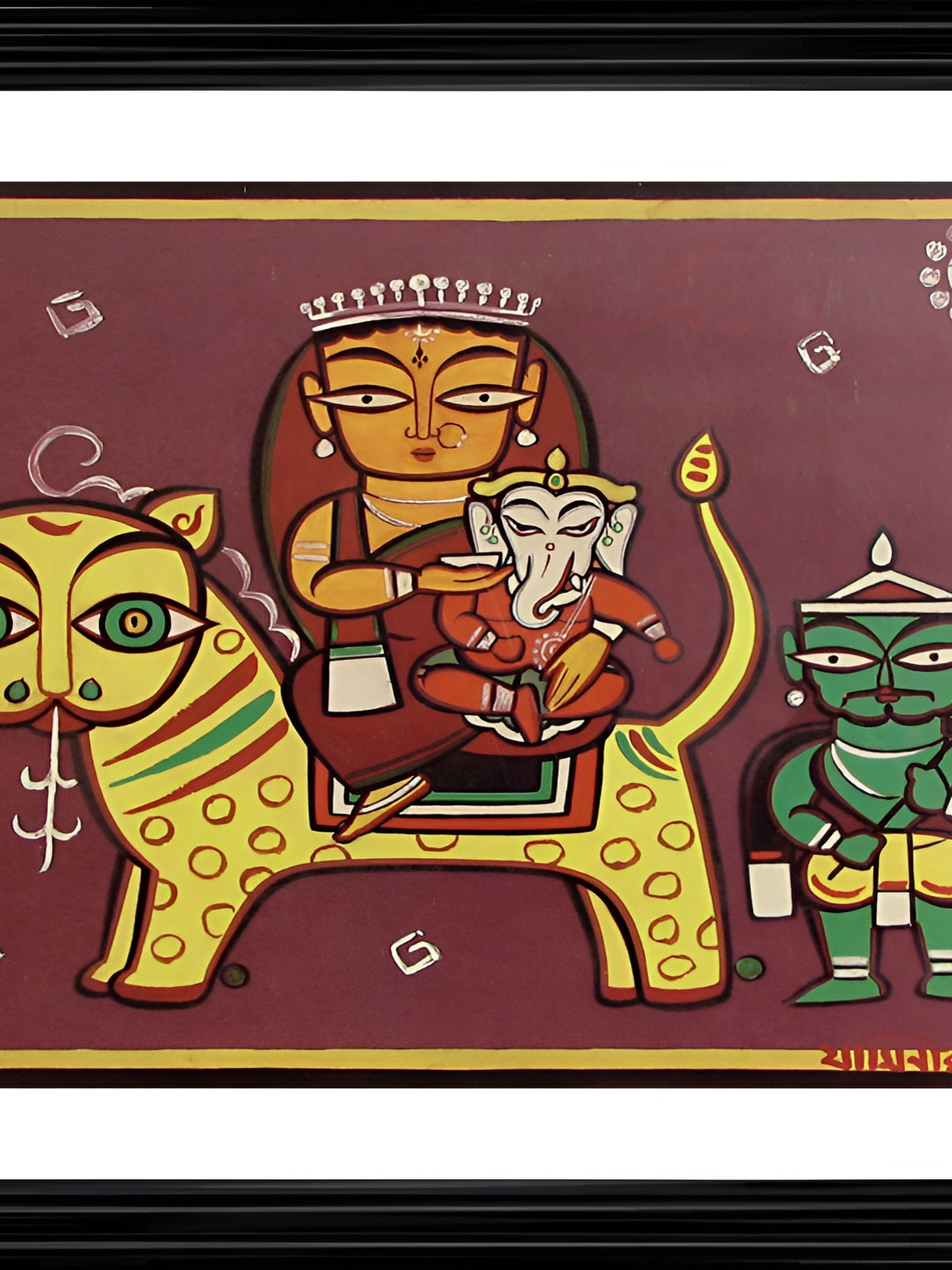 AdventuresIndia Parvati-Ganesh On Vaahan Wood Wall Paintings Wall Art -14 x18In