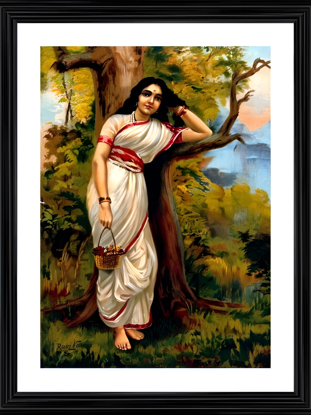 Adventures India White & Green Ahalya Wooden Painting Wall Art