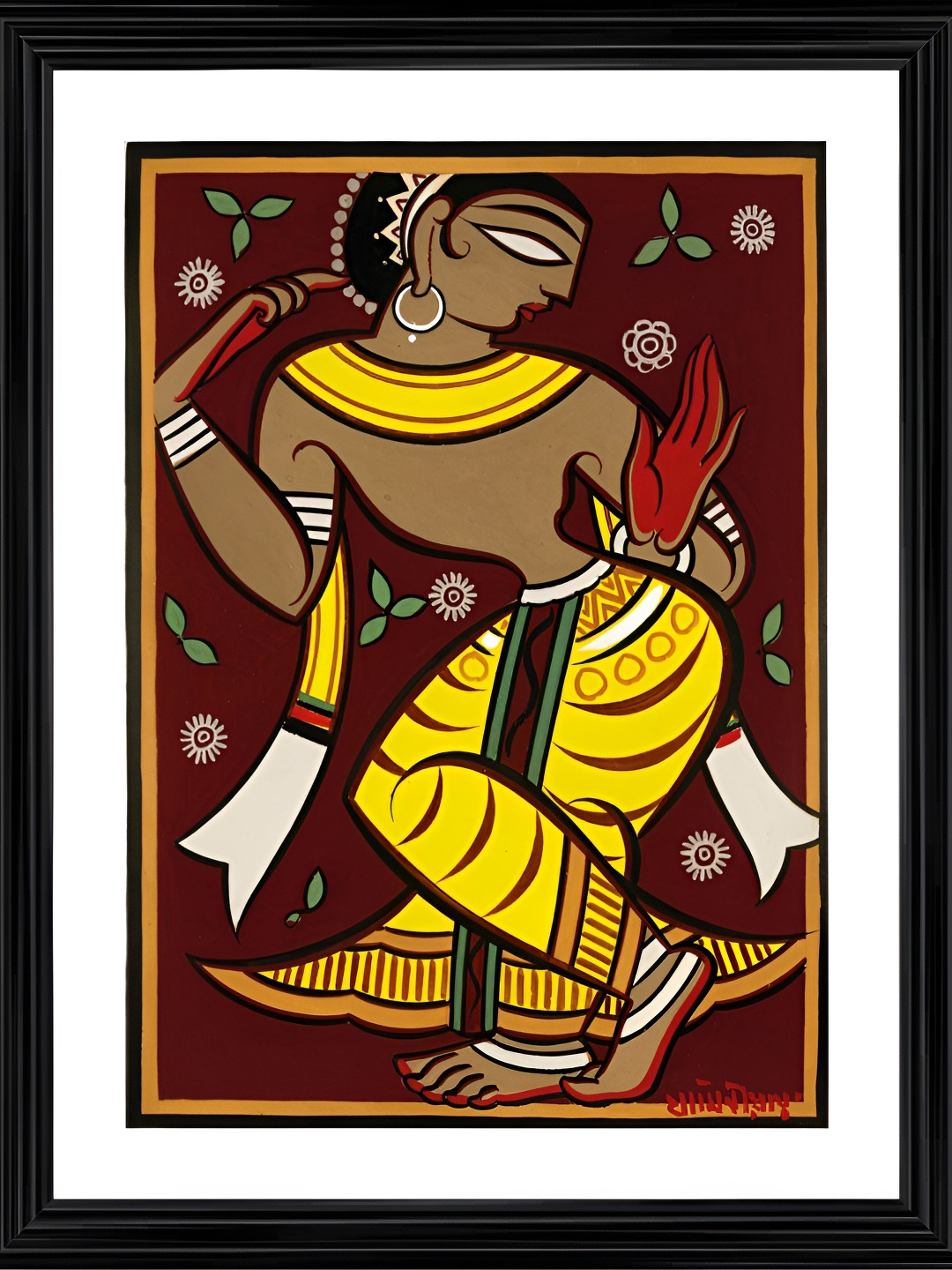 Adventures India Black & Brown Dancing Woman Wooden Painting Wall Art