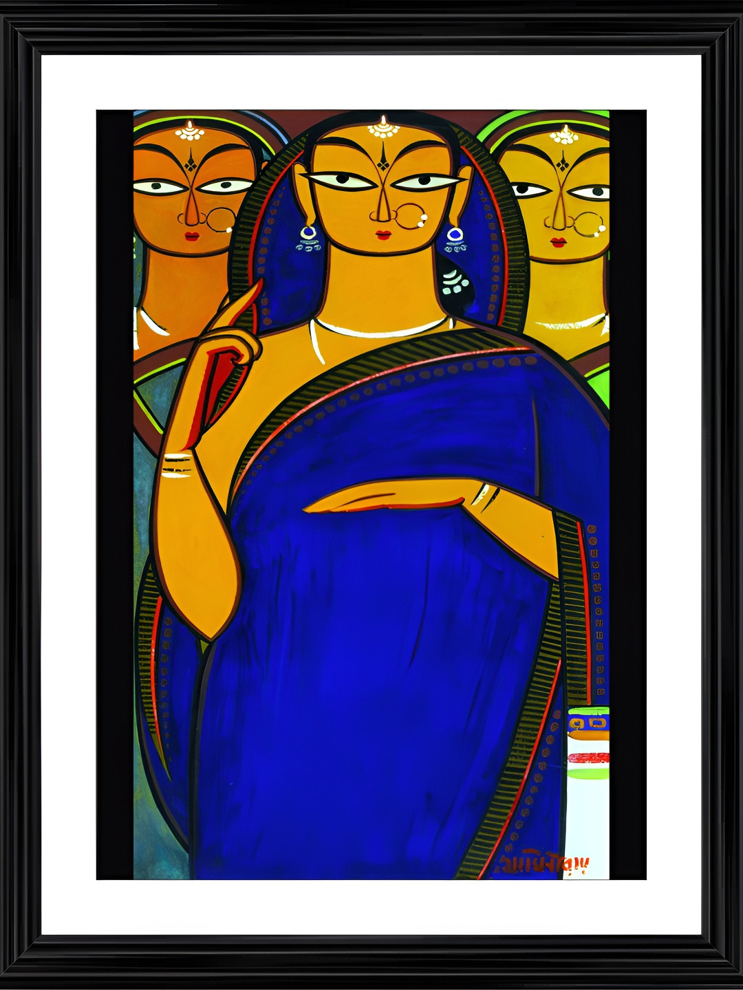 AdventuresIndia Three Pujarans A Famous Wood Wall Rectangle Paintings Wall Art-24 x 18In