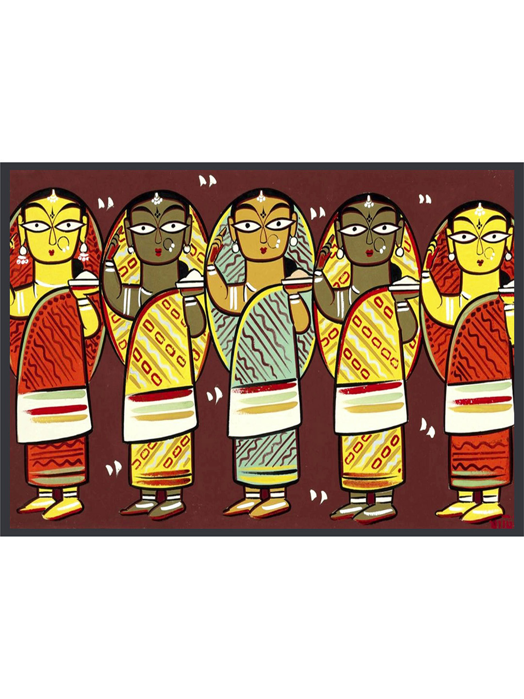 AdventuresIndia Krishna sailing with Gopik Wood Rectangle Paintings Wall Art -14 x 18In