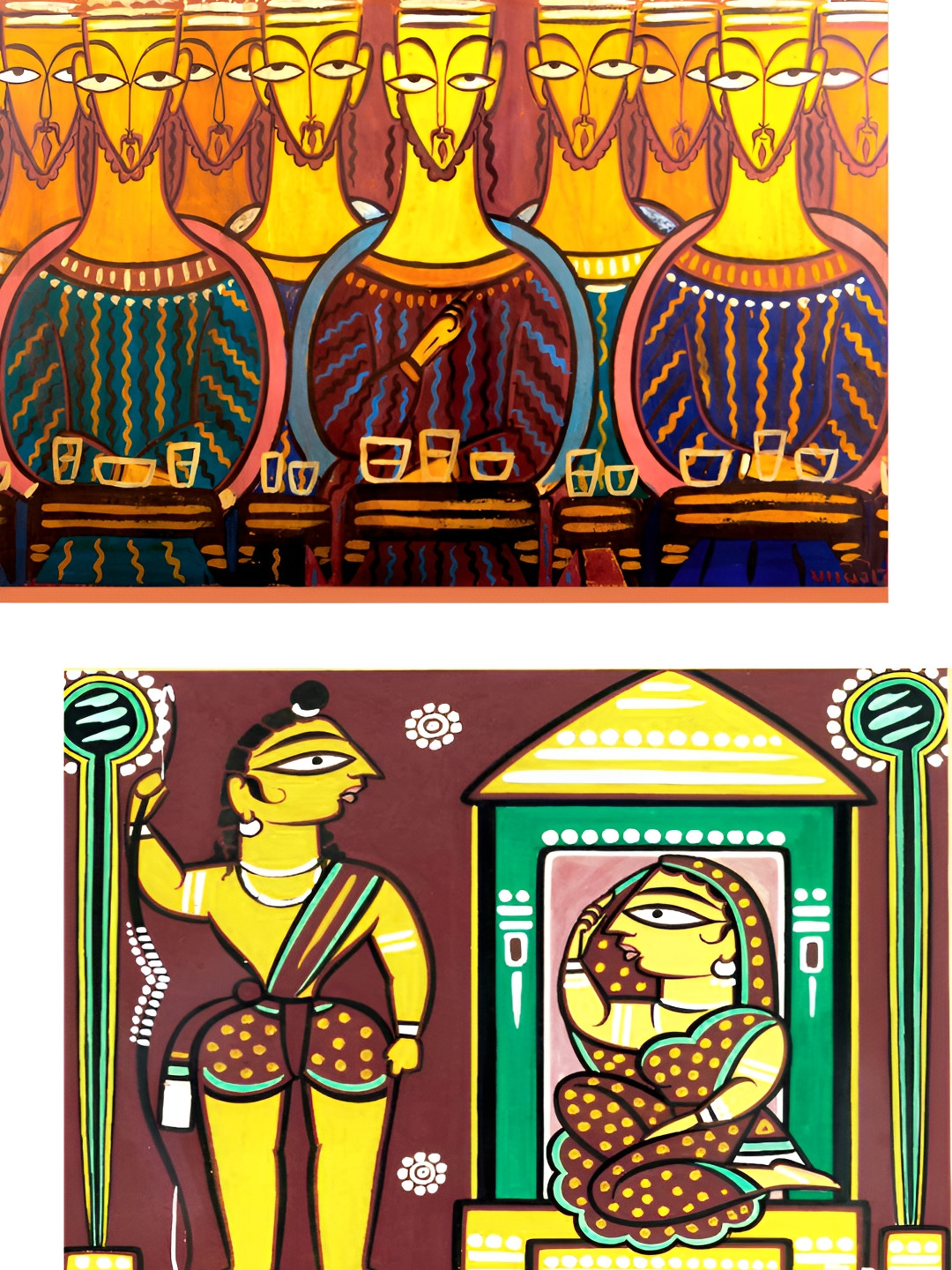 AdventuresIndia Seeta & Ram Wood 2 Piece Wall Rectangle Paintings Wall Art-20.4 x 15.7In