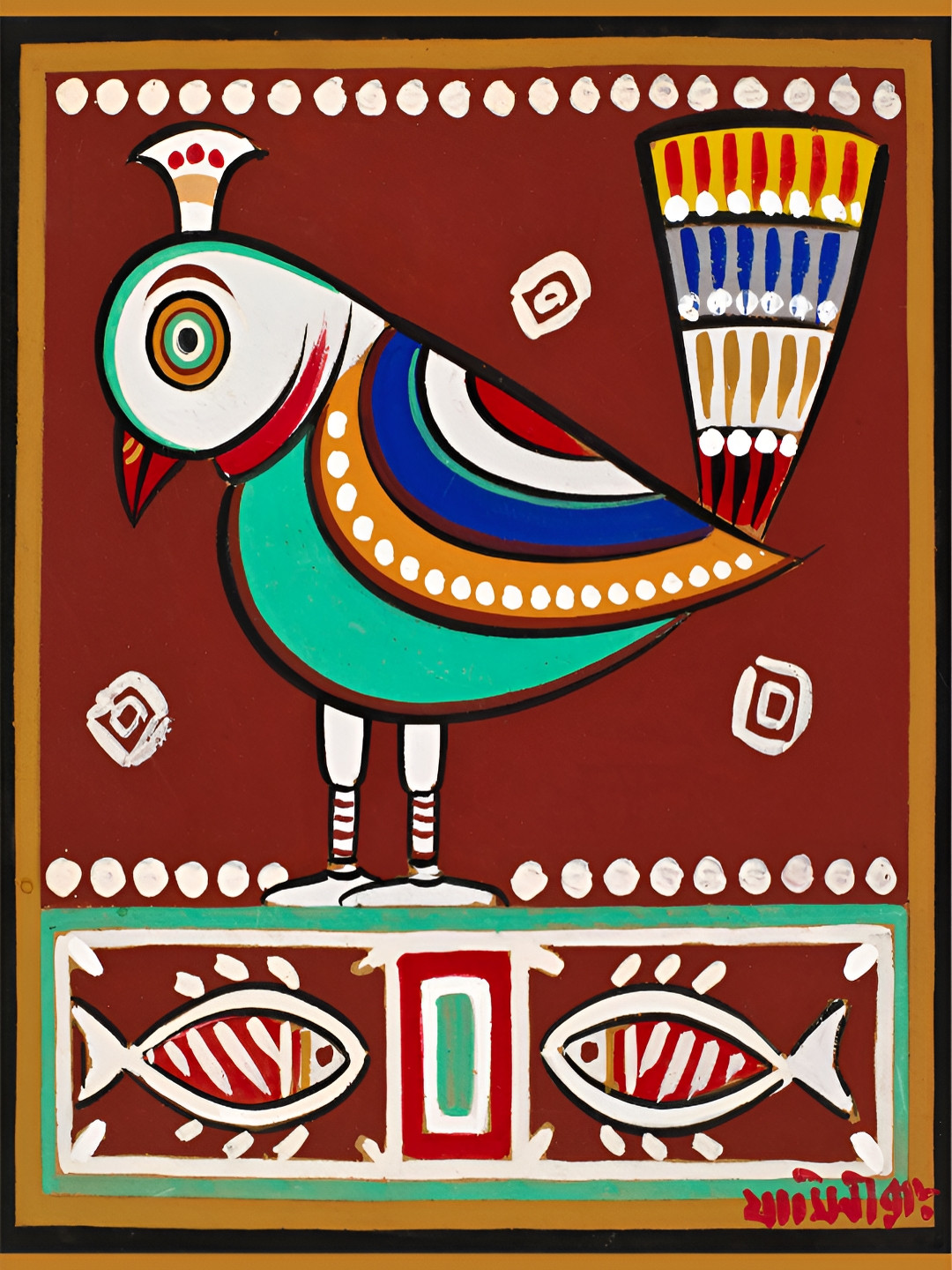 AdventuresIndia Bird & Fishes Wood Wall Rectangle Paintings Wall Art - 21 x 16In