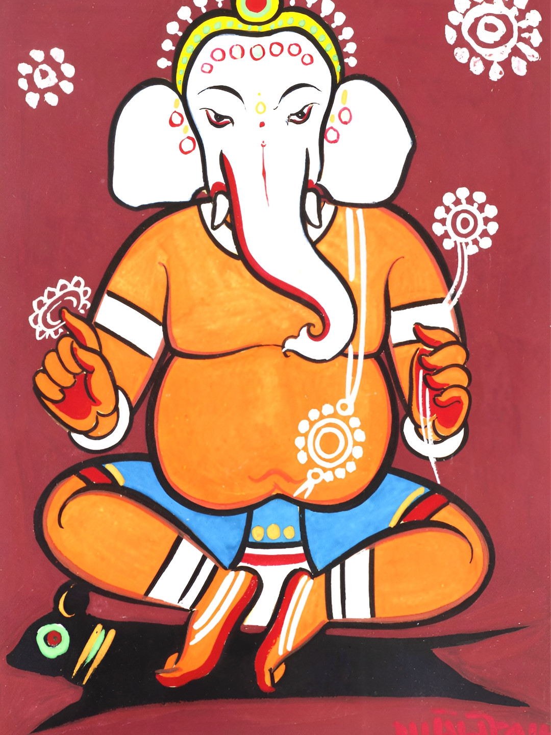 Adventures India Orange & White Wooden Painting Wall Art