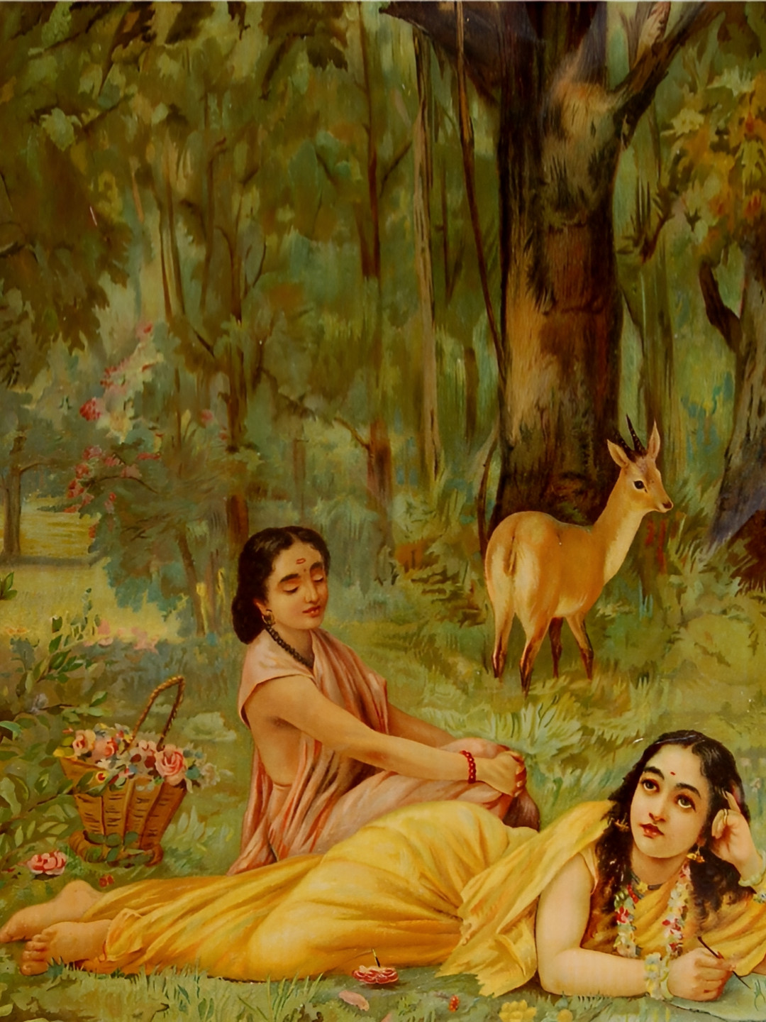 Adventures India Shakuntala Writing a Letter to Dushyant Wood Paintings Wall Art -18x24 In