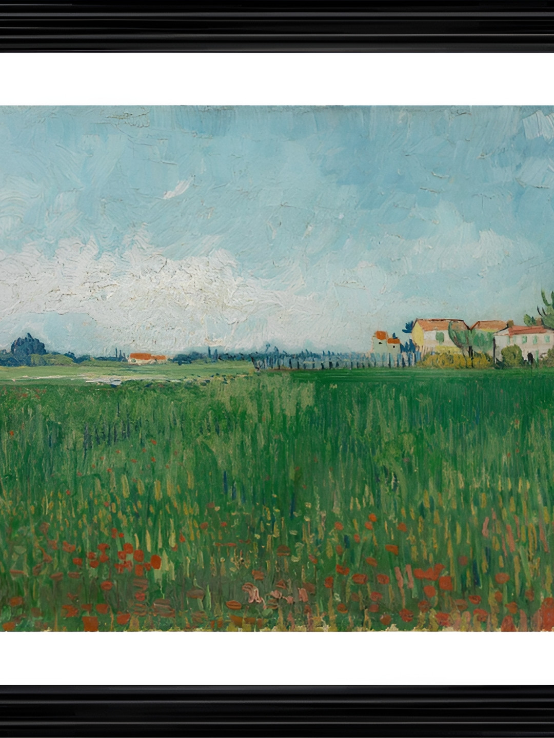 AdventuresIndia Field with Poppies Wood Wall Rectangle Paintings Wall Art - 21x16In