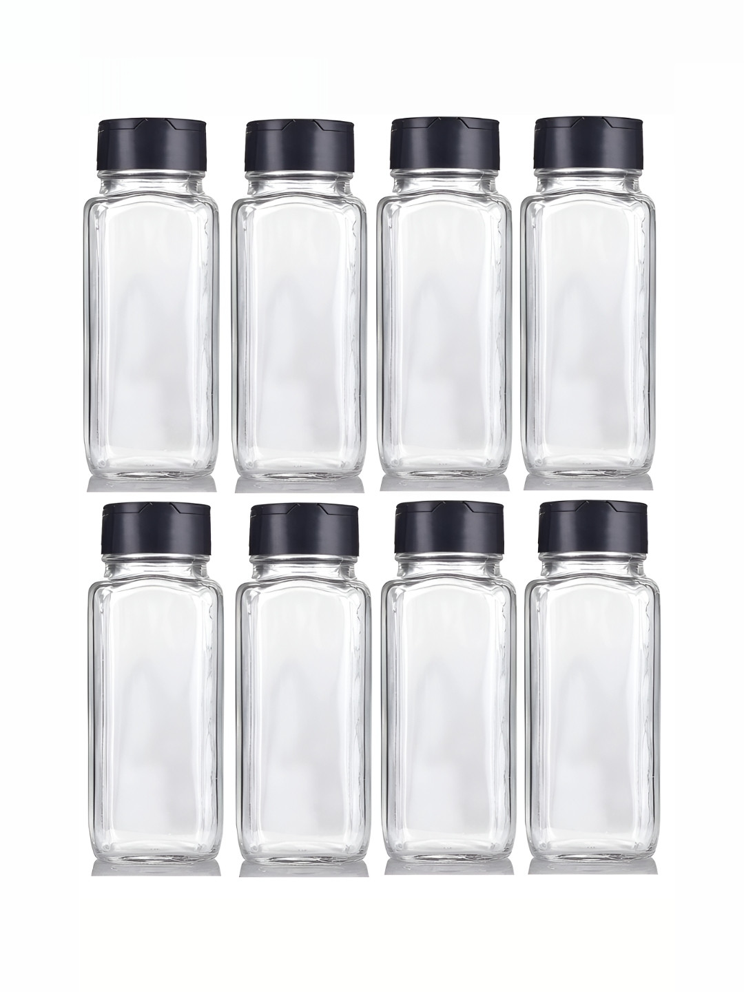 tyche enterprises Transparent & Black 8 Pieces Glass Dishwasher Safe Spice Box 120 ml Each