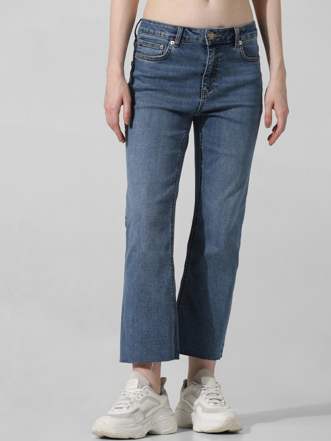 ONLY Women Flared Mid-Rise Light Fade Cotton Stretchable Jeans