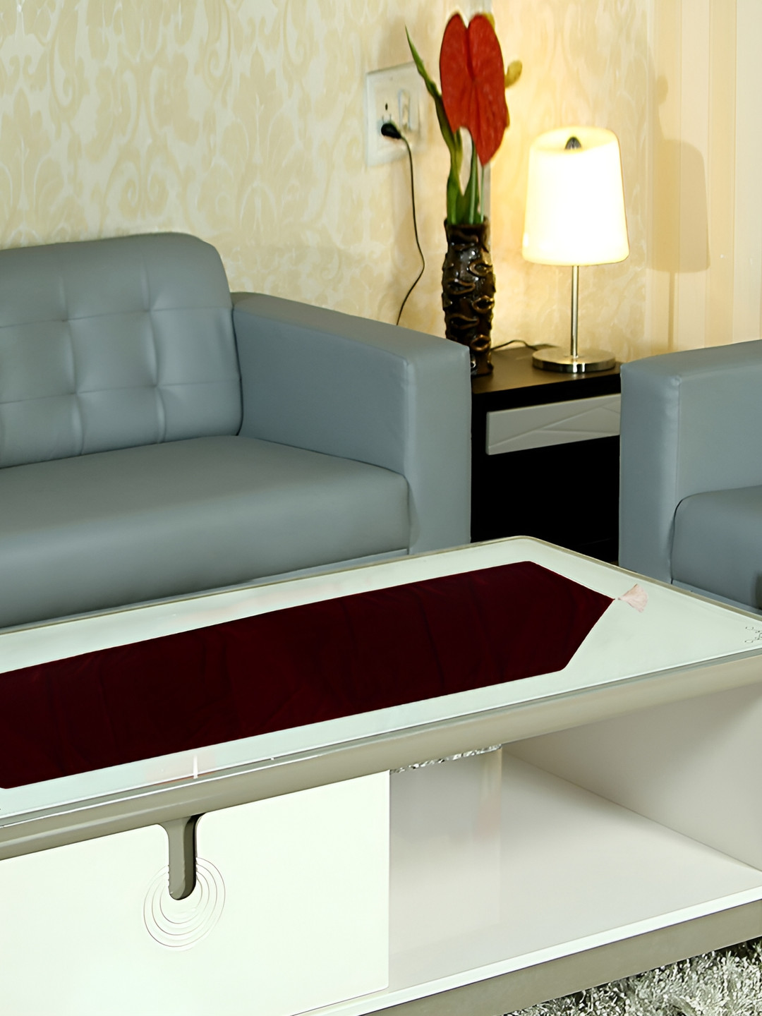 Home Heart Maroon Reversible Table Runner