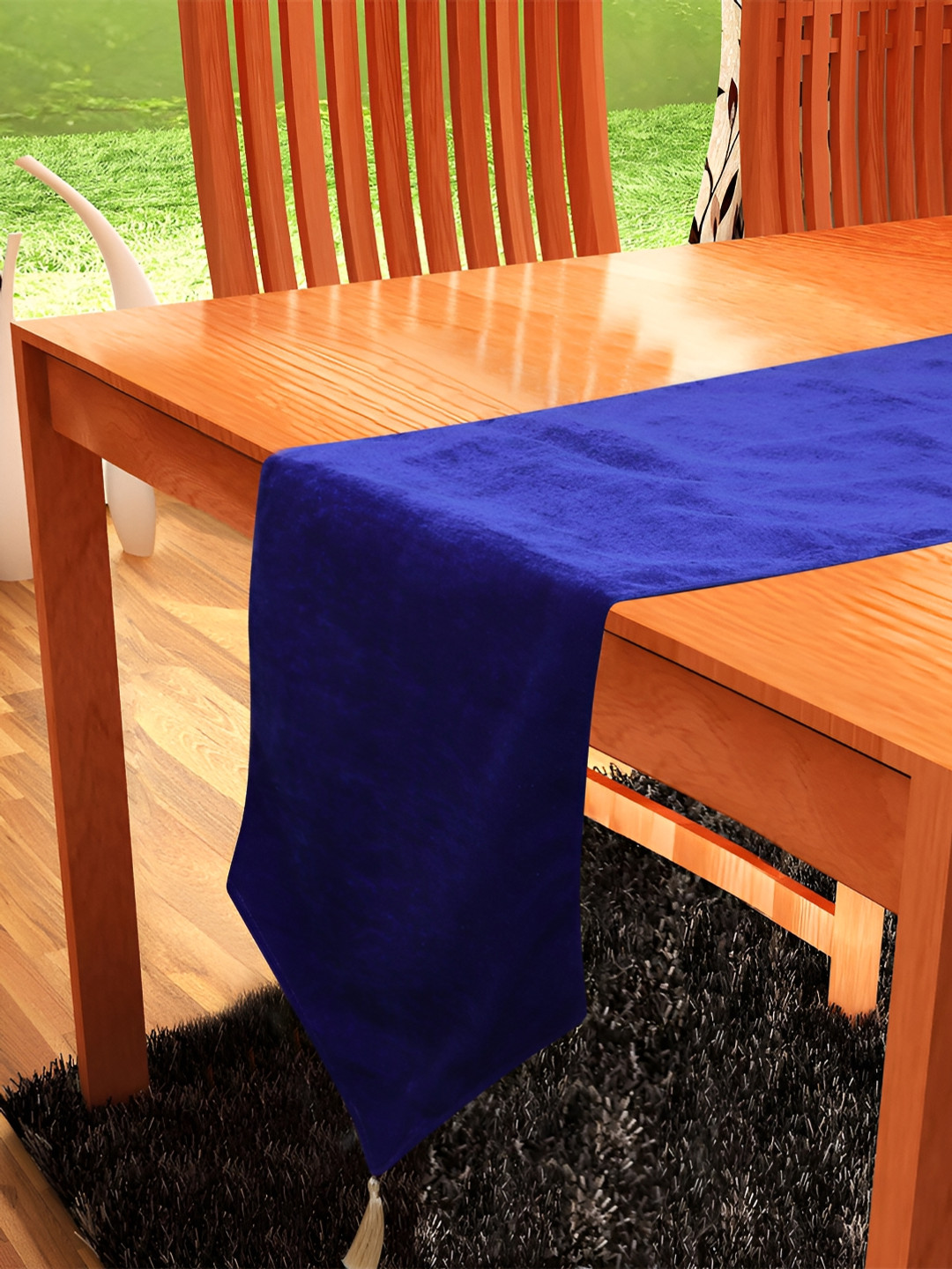 Home Heart Blue Velvet Reversible Double Layered Table Runner