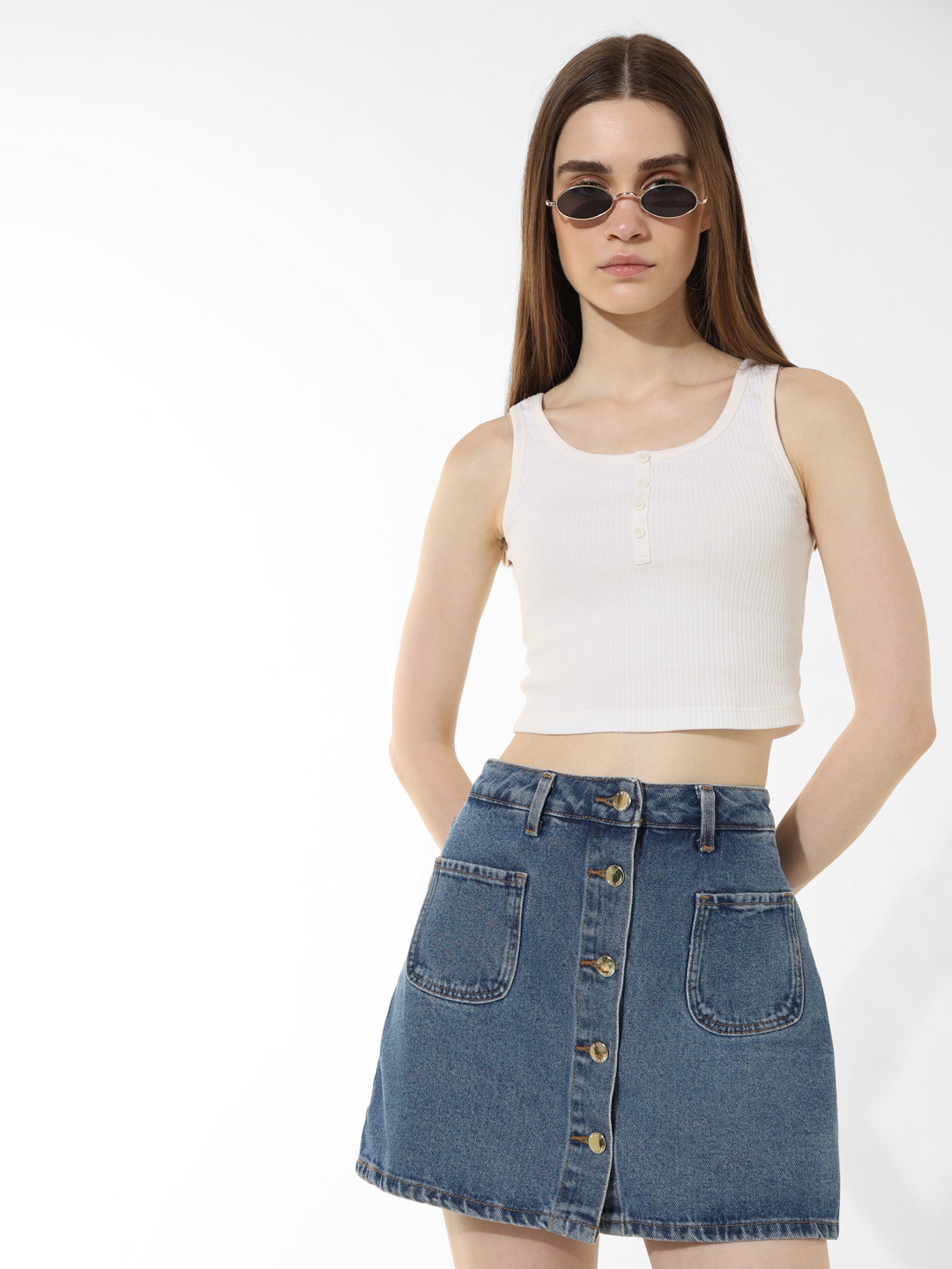 ONLY Pockets Detailed High Rise Denim Mini Skorts