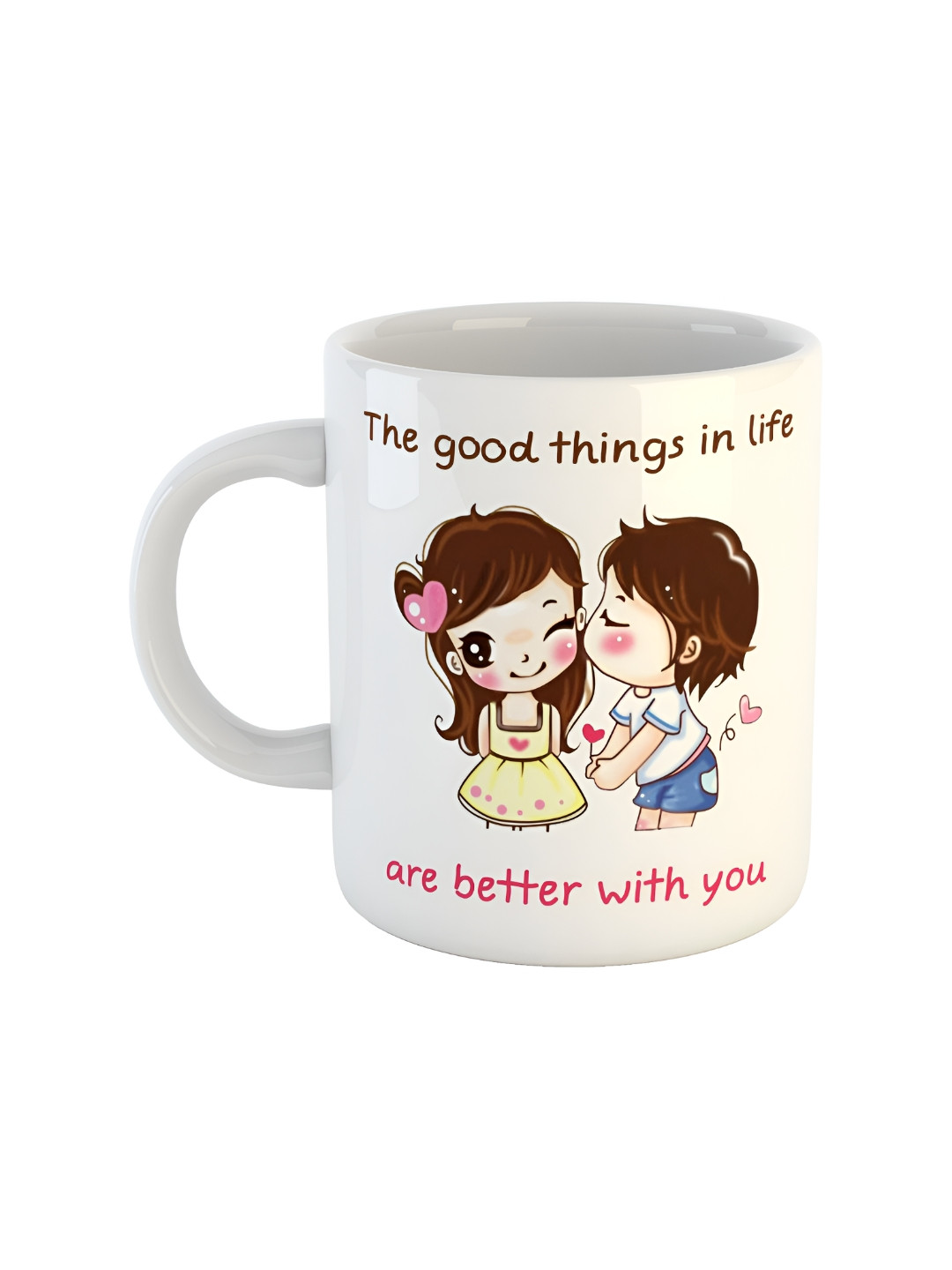 ARTBUG Two Hearts In Love Need No Words White Typography Ceramic Handmade Mug-350ml