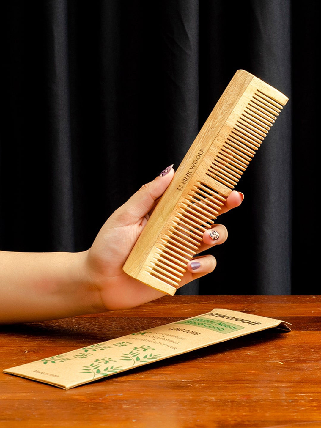 PINK WOOLF Neem Wooden Hair Comb Straighten Hair & Control Frizz