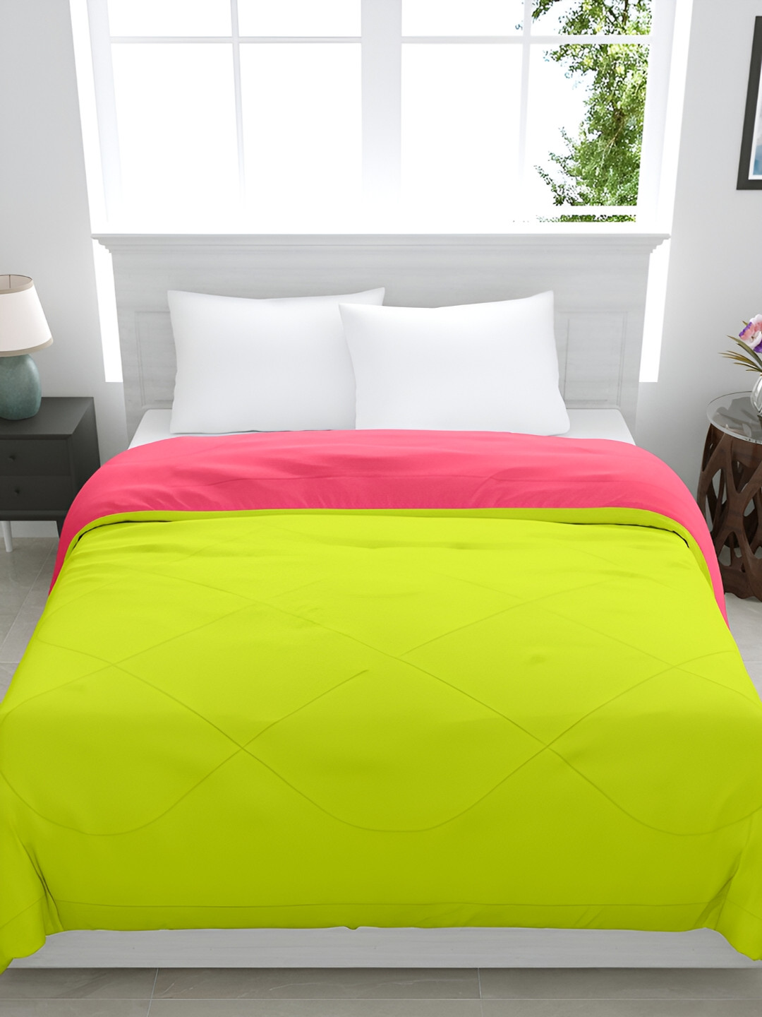 GYT Pink & Lime Green Microfiber Mild Winter Single Bed Comforter