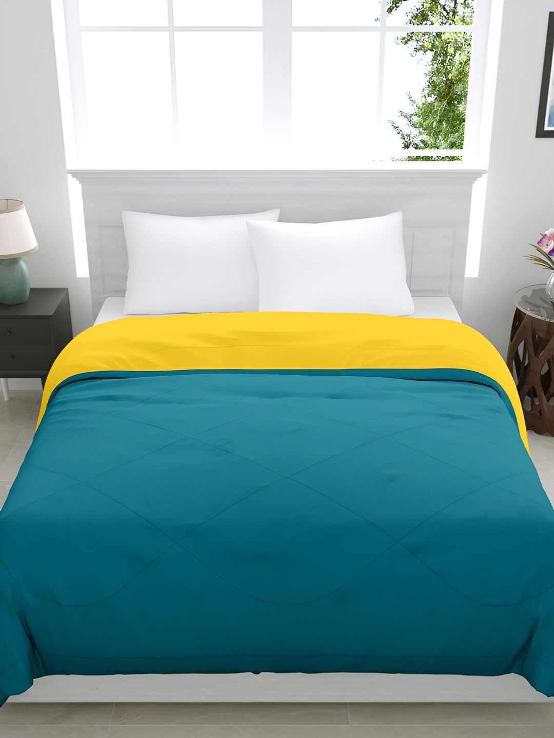 GYT Teal & Yellow Microfiber Mild Winter Single Bed Comforter
