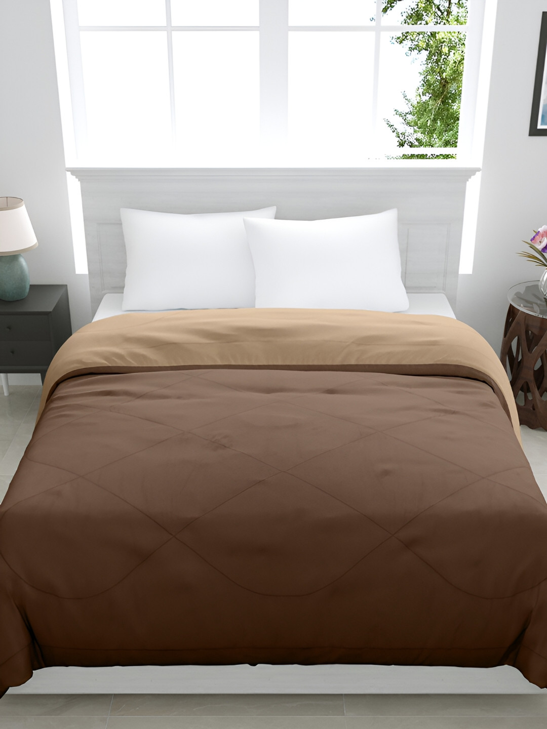 GYT Brown & Taupe Microfiber Mild Winter Single Bed Comforter
