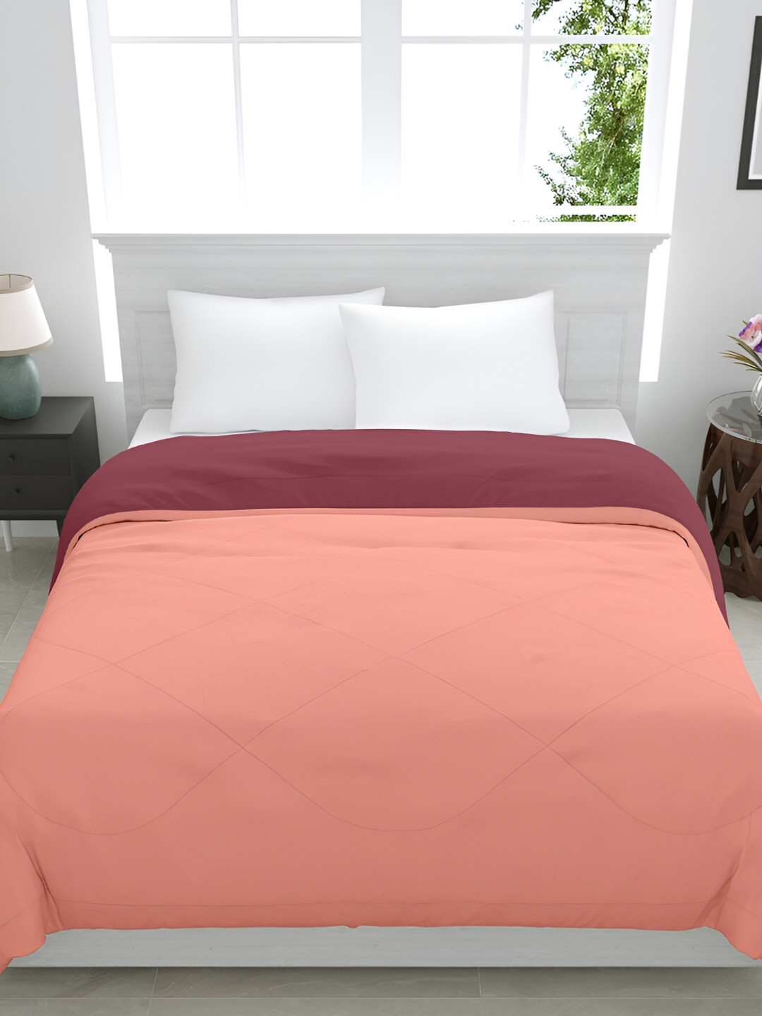 GYT Maroon & Peach-Coloured Microfiber Mild Winter Single Bed Comforter