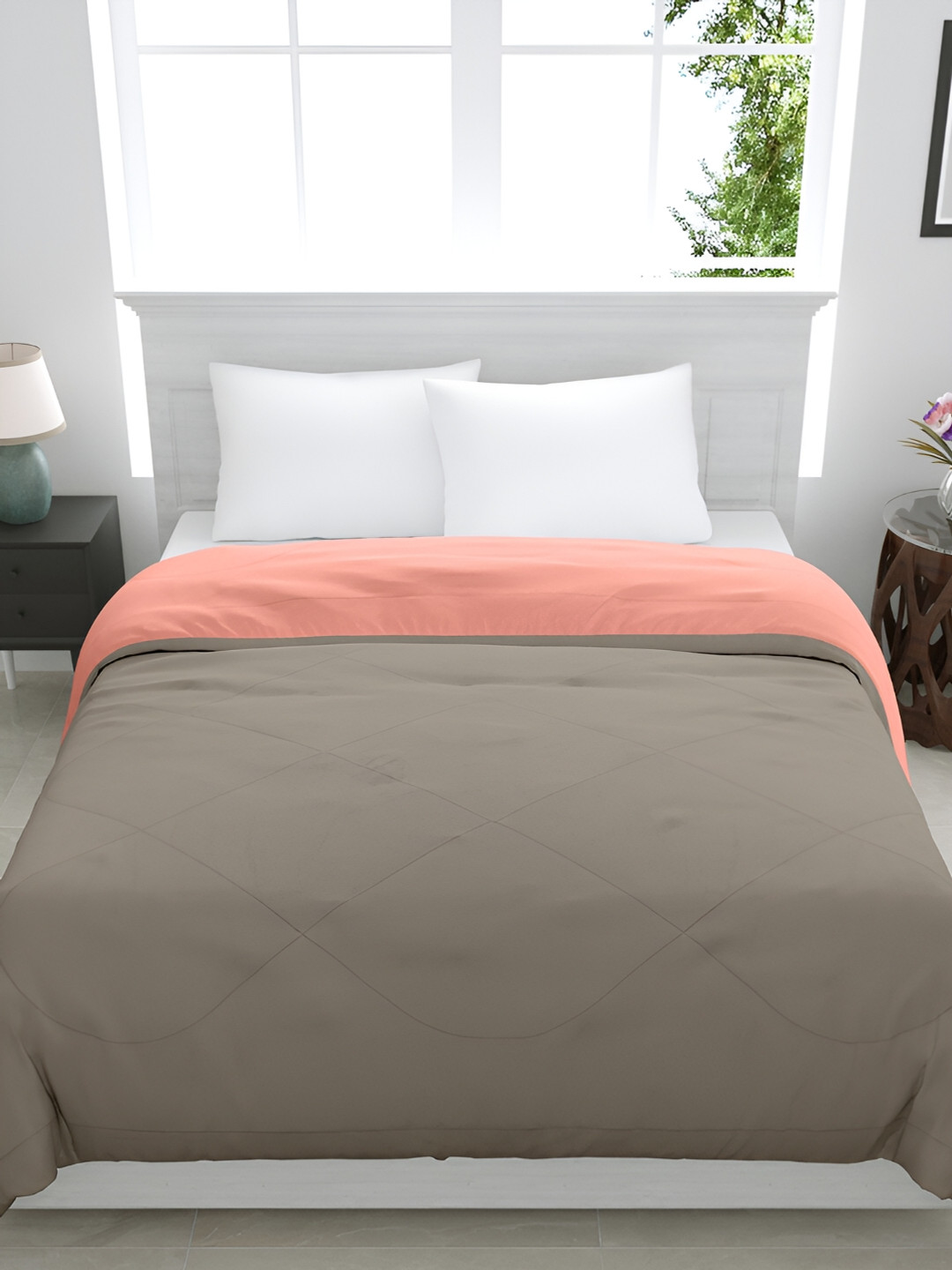 GYT Taupe & Peach-Coloured Microfiber Mild Winter Single Bed Comforter
