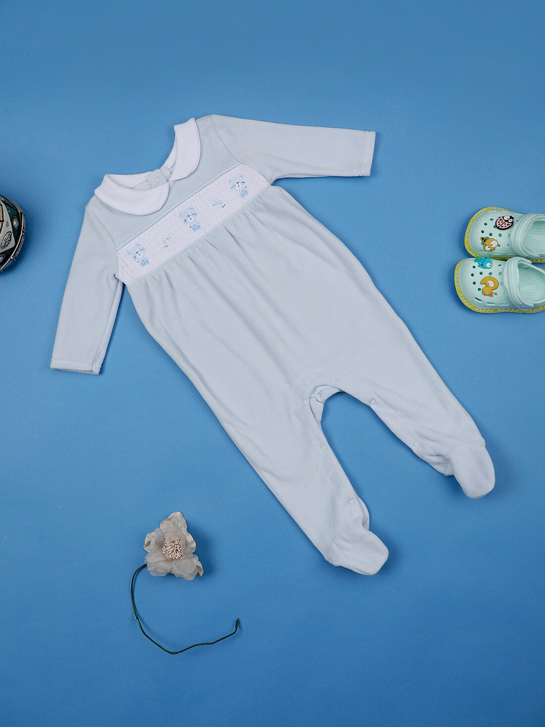 One Friday Infants Girls Smocked Cotton Sleepsuit