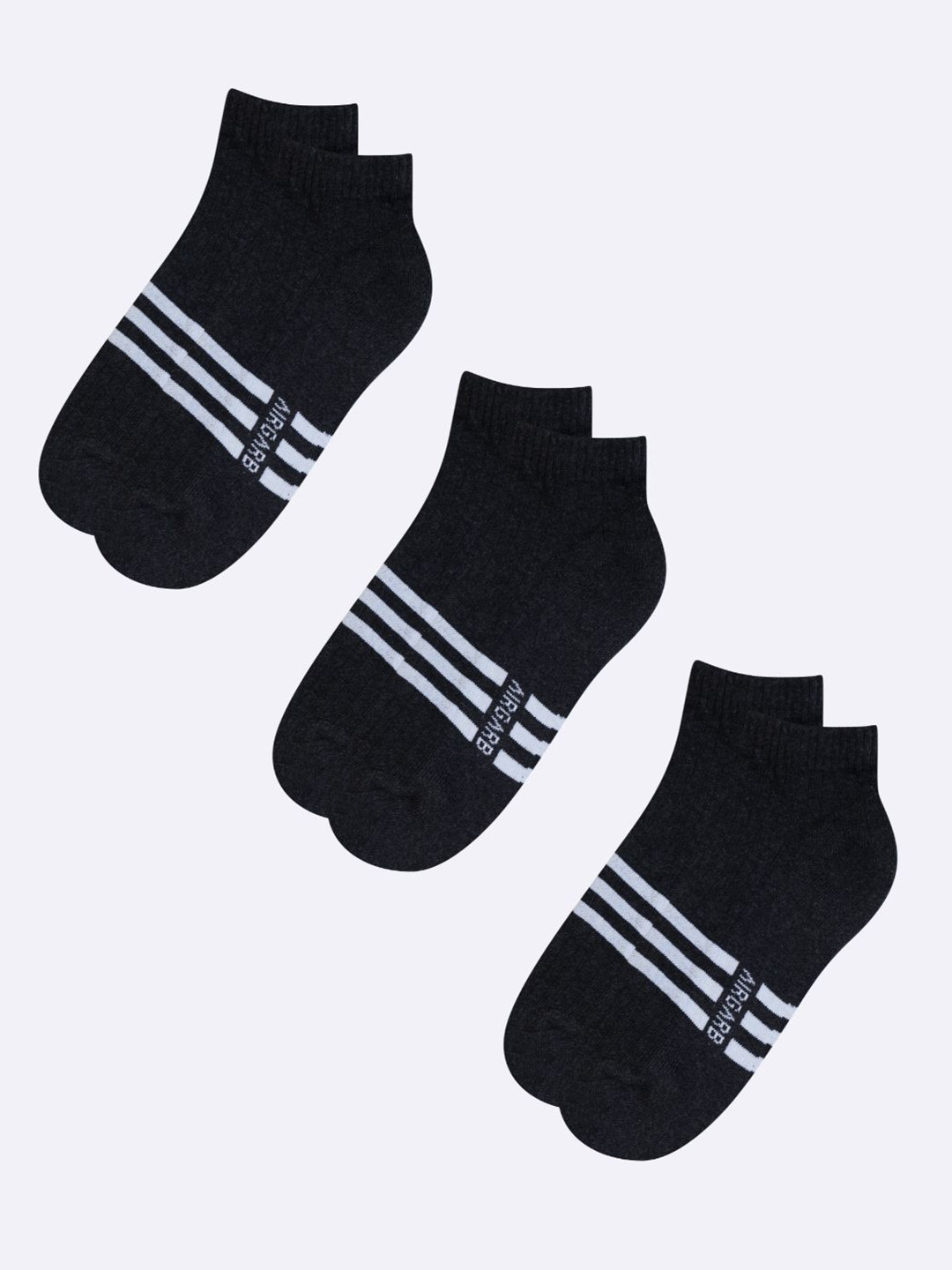 AIR GARB Pack of 3  Melange Low Ankle  with Striped Pattern Socks