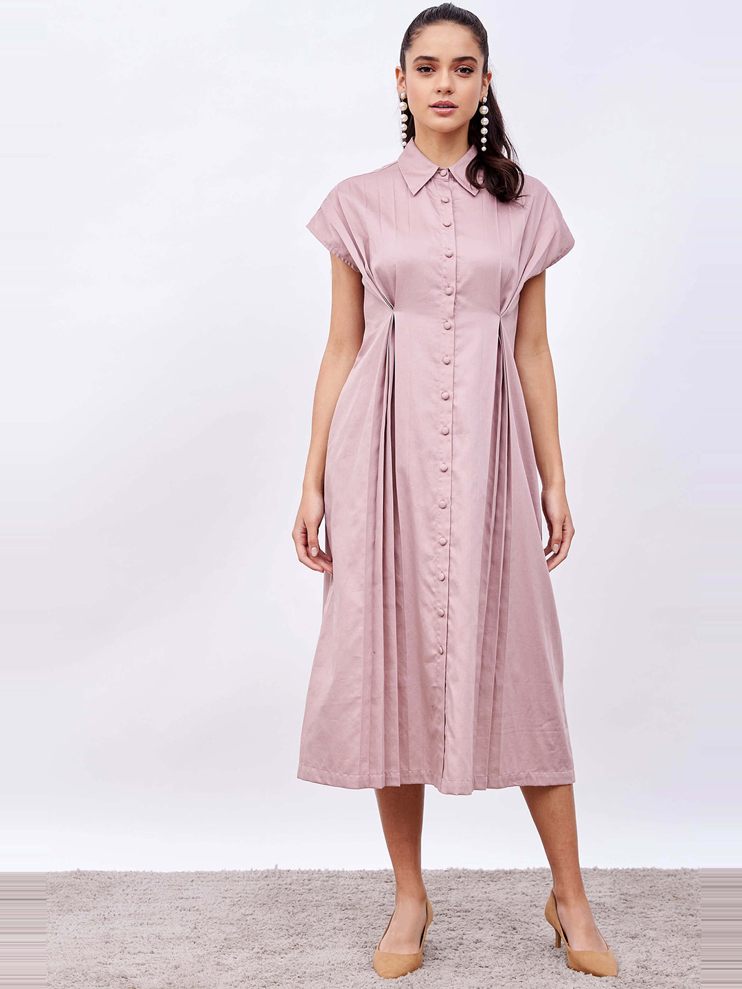SALT ATTIRE Extended Sleeves Pure Cotton A-Line Midi Dress