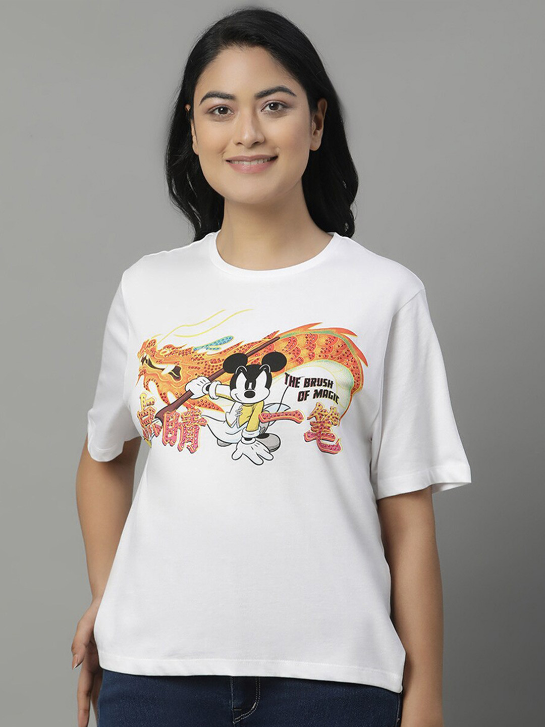 Free Authority  Mickey & Friends Printed Round Neck Relaxed Fit Cotton T-shirt