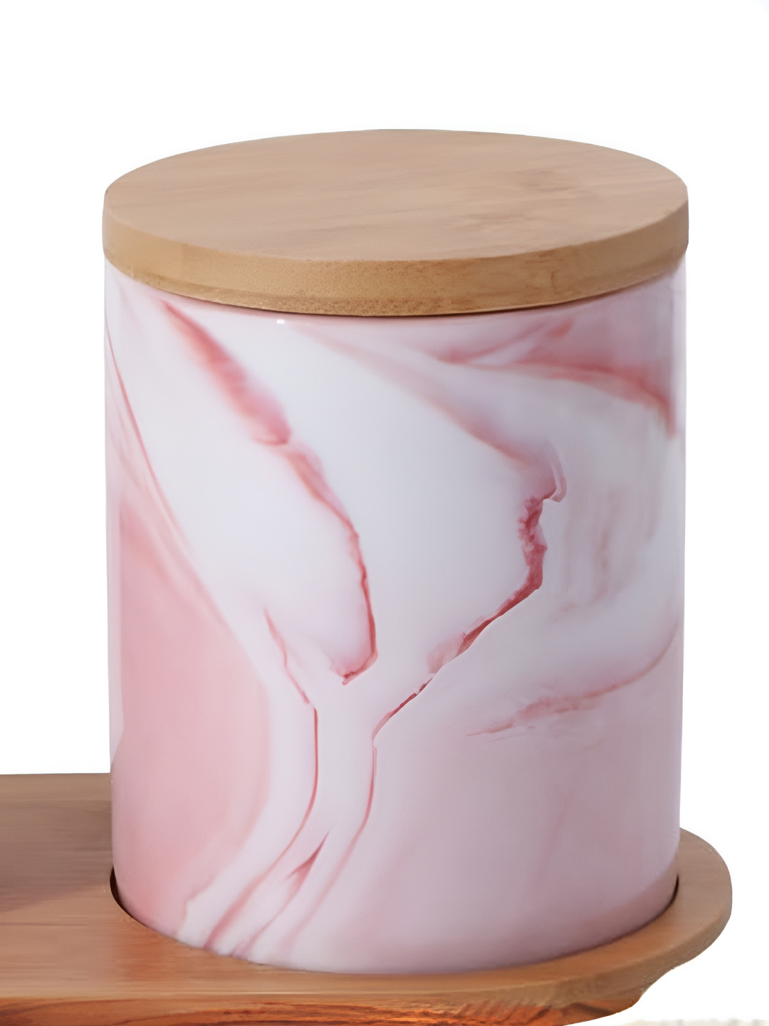 The Better Home Pink Marble Ceramic Microwave Safe Flip Top Jar-400ml
