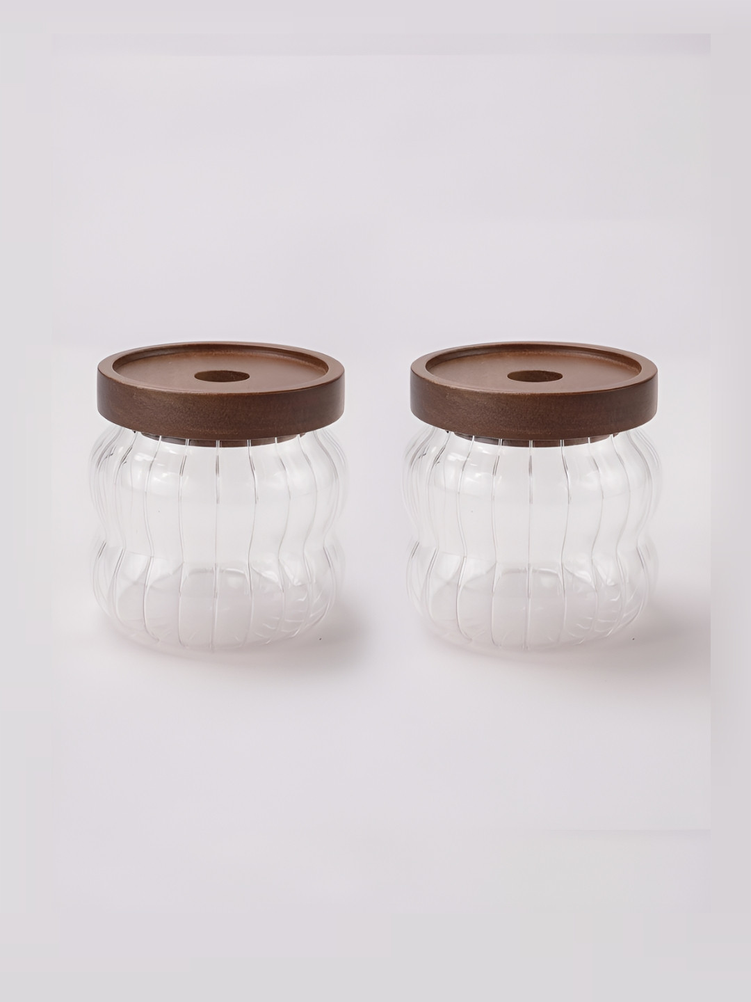 The Better Home Transparent Striped Borosilicate Glass Microwave Safe 2 Piece Clip-On Graduated Container-400ml