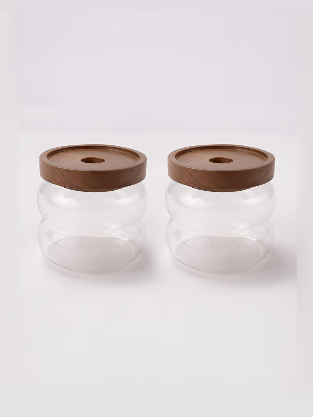 The Better Home Transparent Striped Borosilicate Glass Microwave Safe 2 Piece Clip-On Graduated Container-340ml